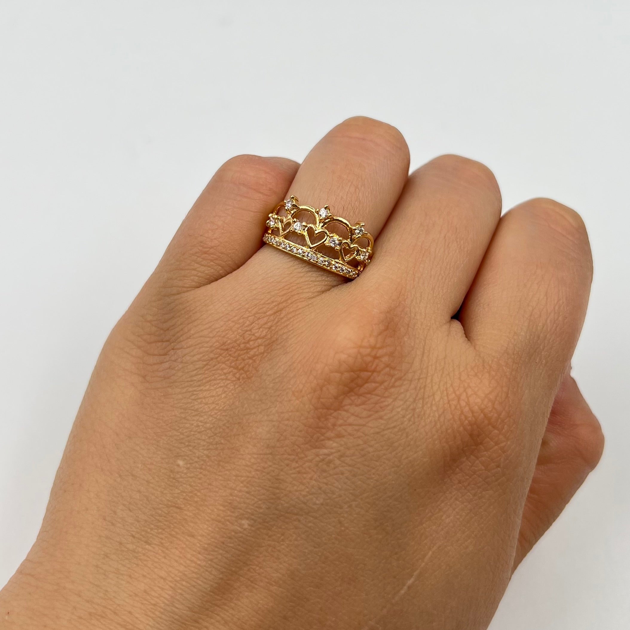 ANILLO CORONA CORAZONES  ORO AMARILLO 18K / TALLA 5/5 / 2,43 GR / 9 MM