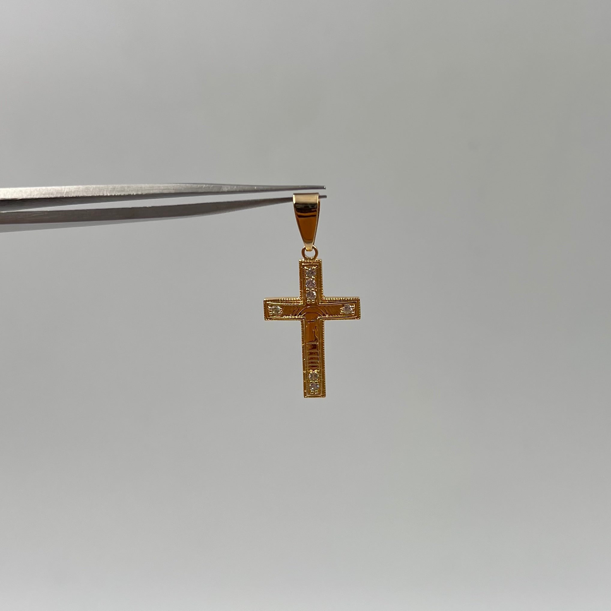 DIJE CRUZ CIRCON BLANCO  ORO AMARILLO 18K +1 / 1,55 GR / 3 MM / 2,4 CM