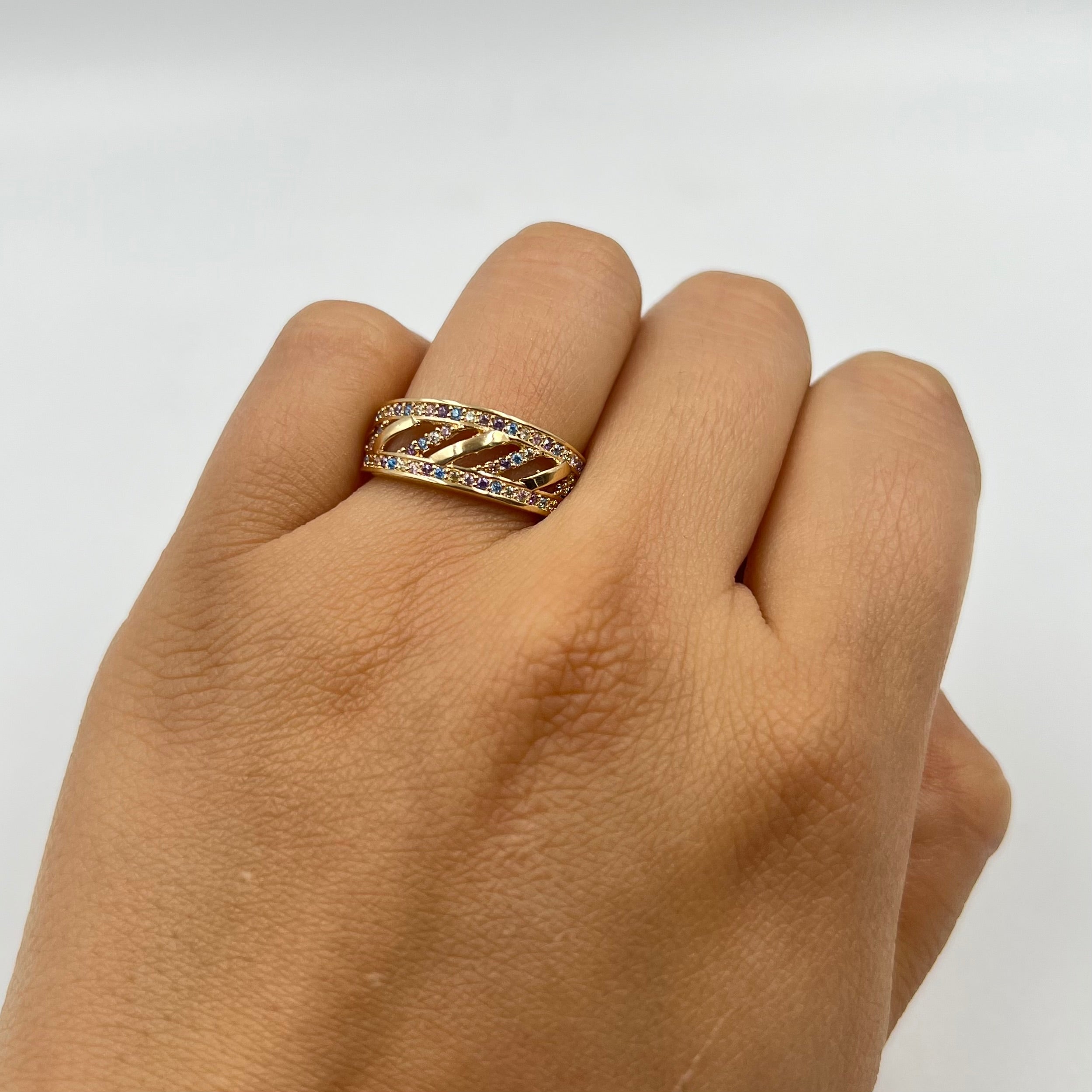 ANILLO DOBLE ENTRELAZADO CASTING COLORES  ORO AMARILLO 18K / TALLA 6 1/4 / 3,54 GR / 7 MM