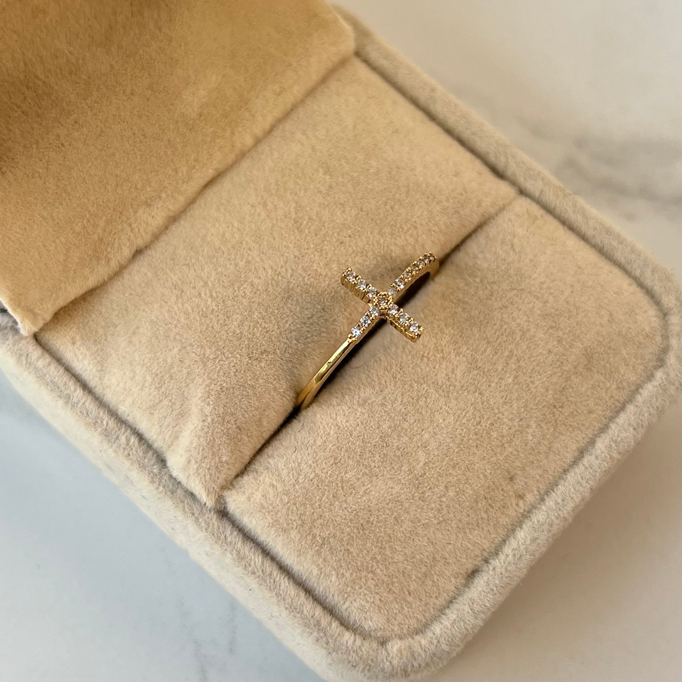 ANILLO CRUZ CIRCON BLANCO  ORO AMARILLO 18K / TALLA 7 / +2 / 1,73GR / 1,9 MM