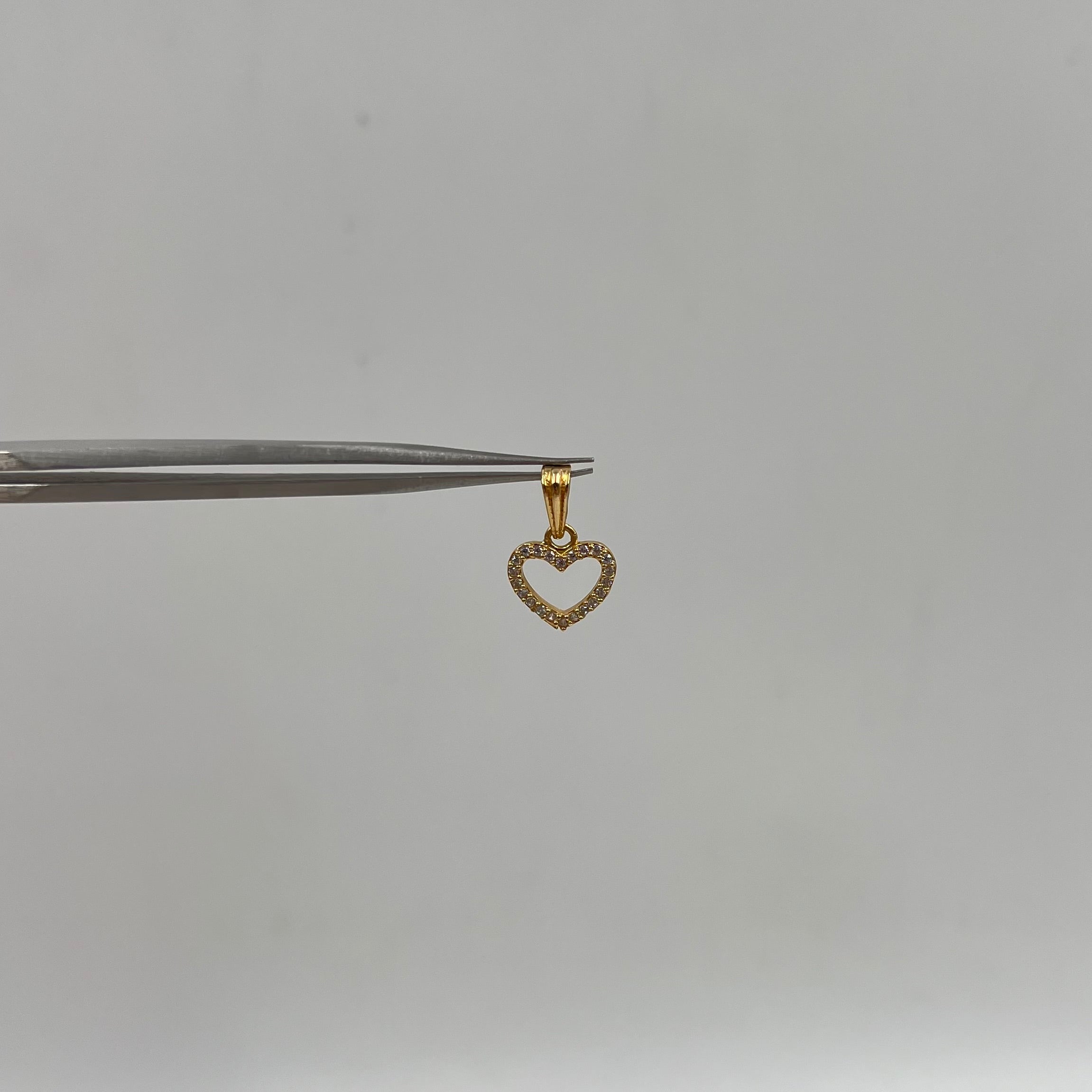 DIJE CORAZON PIEDRAS BLANCAS ORO AMARILLO 18K 0,8 GR / 10 MM / 10,5 CM