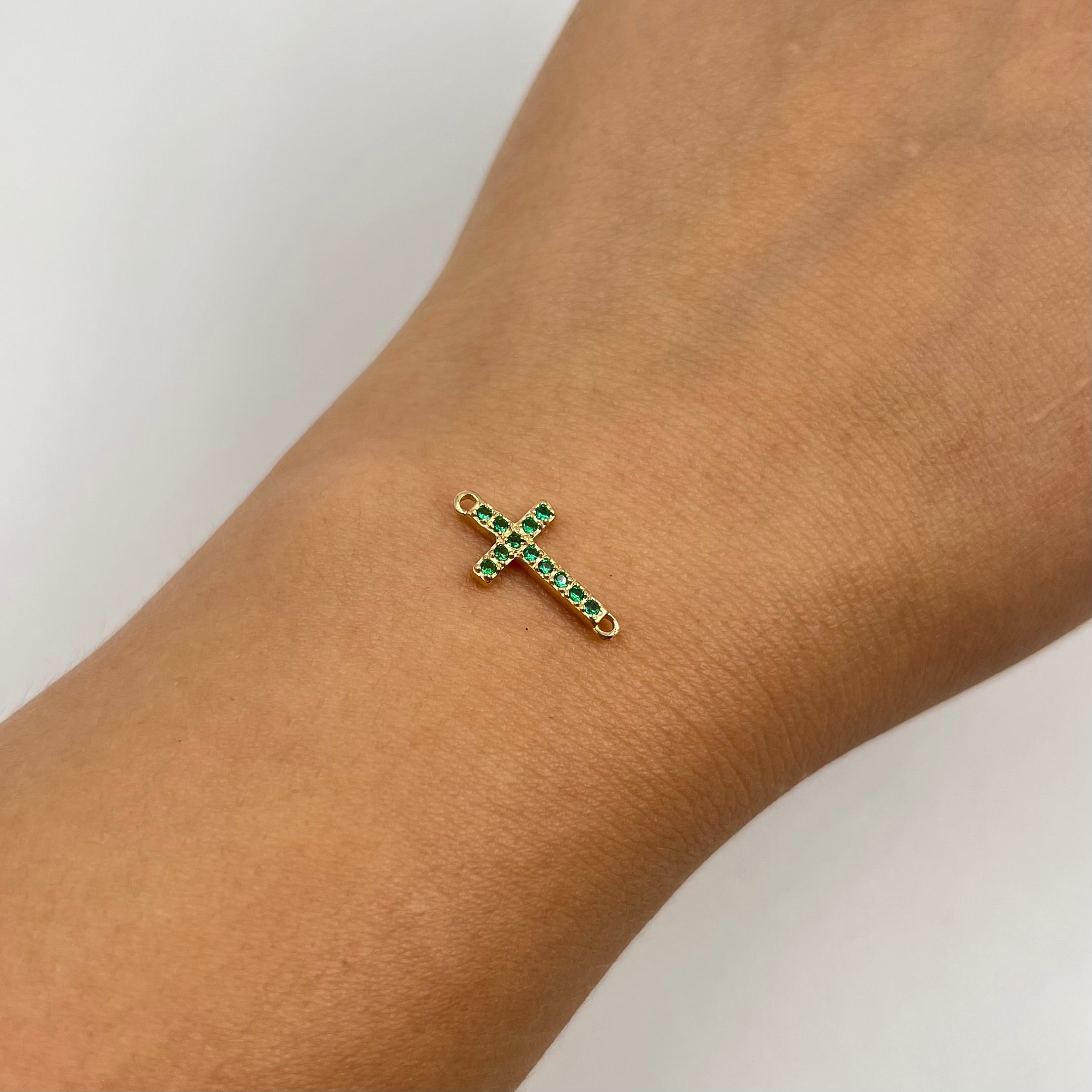 HERRAJE CRUZ CIRCON VERDE ORO AMARILLO 18K 0,76 GR / 1,6 CM