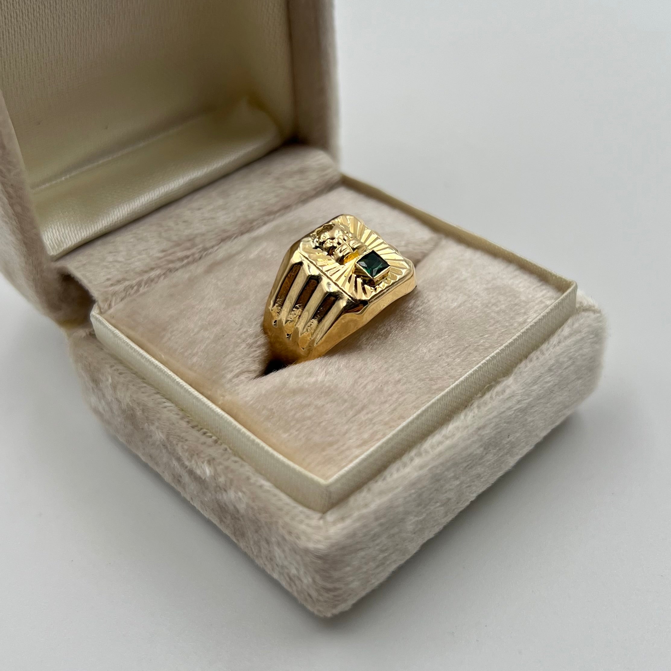 ANILLO CUADRADO CIRCON VERDE  ORO AMARILLO 18K / TALLA 9/5 / 2,98 GR / 14 MM