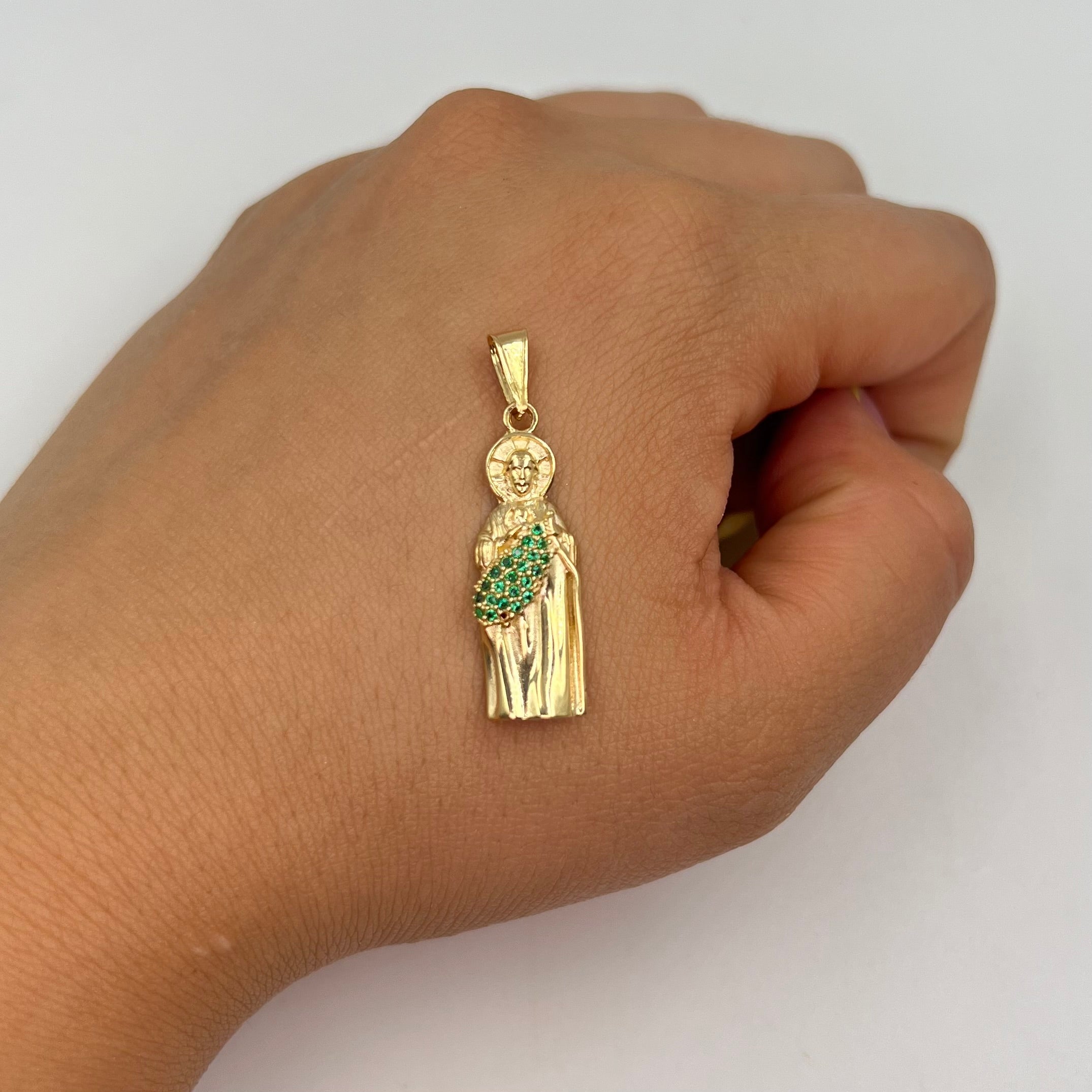 DIJE SAN JUDAS TADEO CIRCONES VERDES ORO AMARILLO 18K 2,46 GR / 9 MM / 2,7 CM