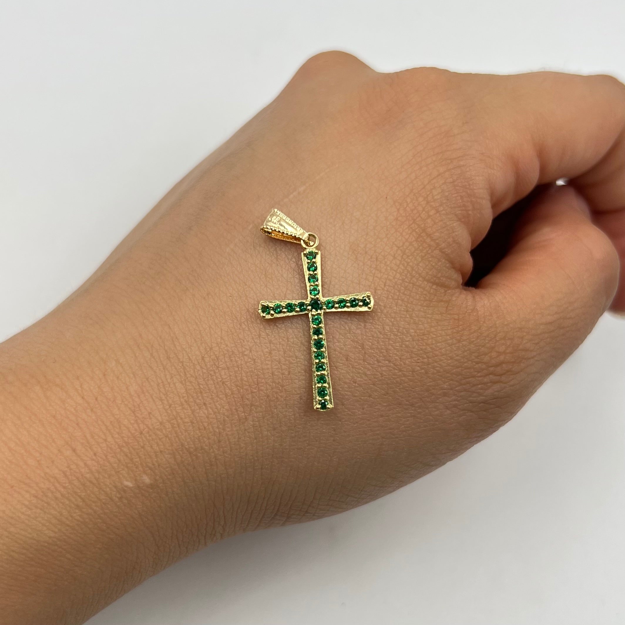 DIJE CRUZ CIRCONES VERDES ORO AMARILLO 18K 1,00 GR / 25 MM / 1,6 CM