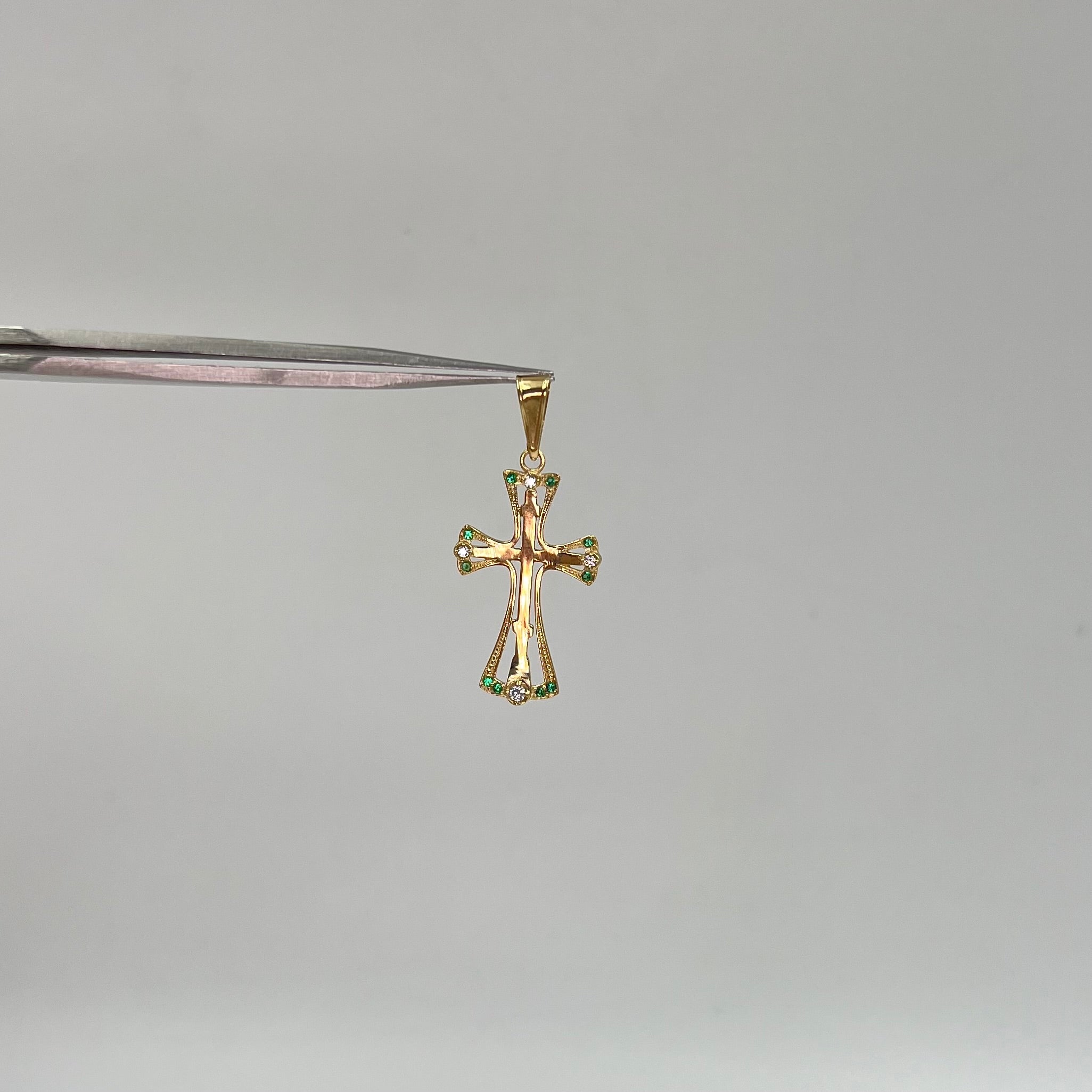 DIJE CRUZ CIRCONES  ORO AMARILLO 18K 1,5 GR / 8 MM / 2,7 CM