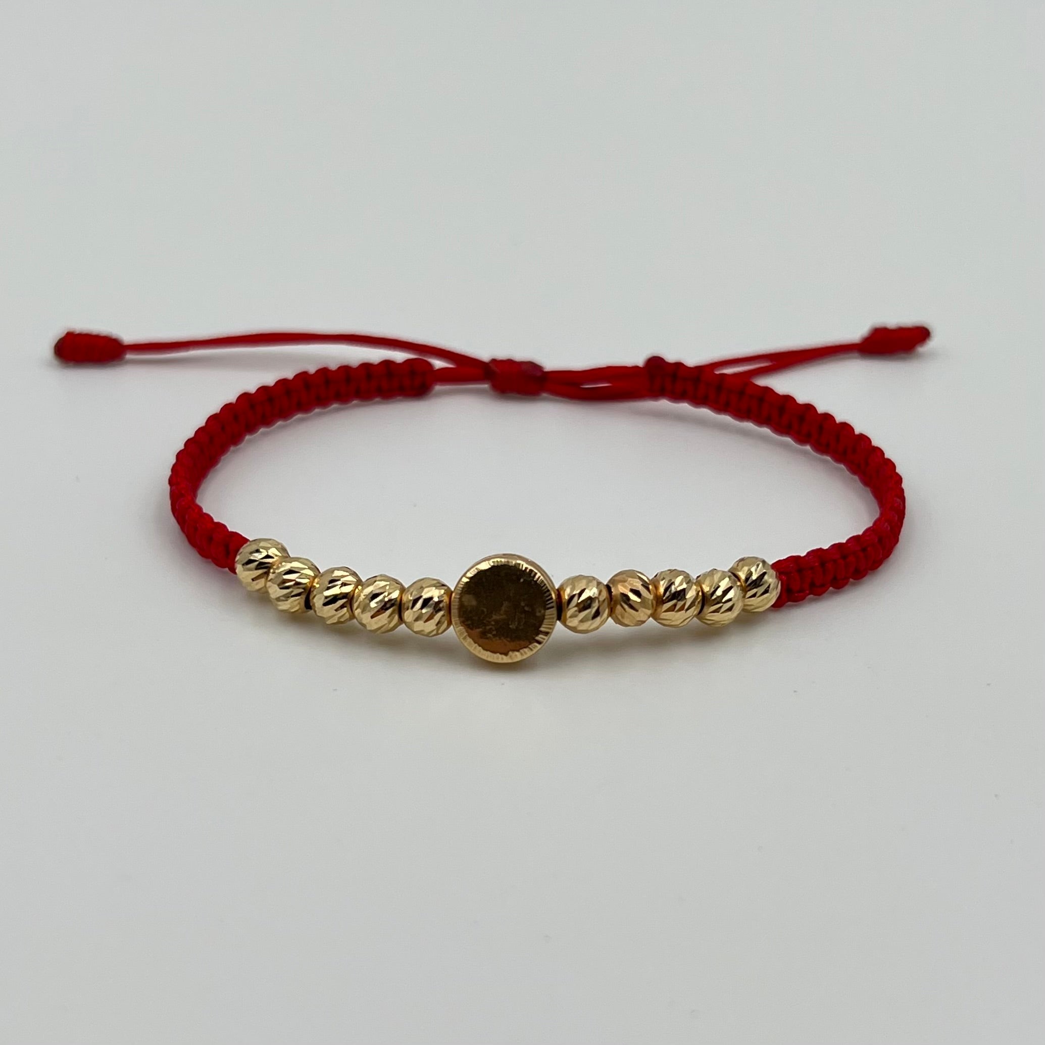 PULSERA TEJIDA ROJA / PLACA TAMBOR / BOLA DIAMANTADA 5MM