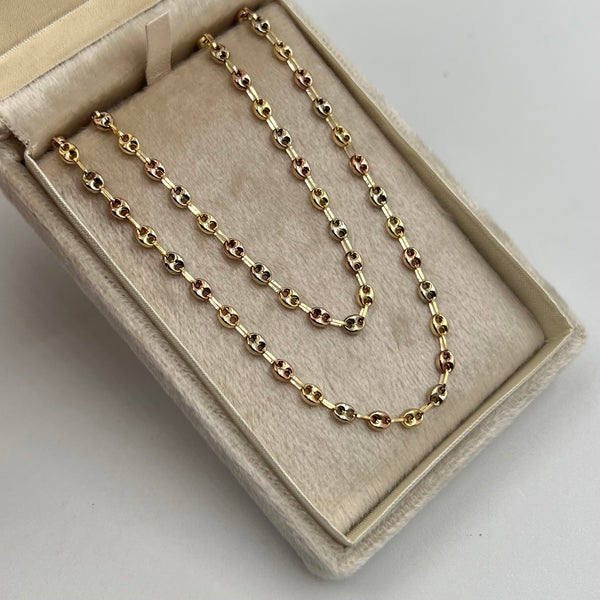 CADENA GC BROCHE ITALIANO TRES OROS 18K +1 / 6,38 GR / 3,4 MM / 62 CM