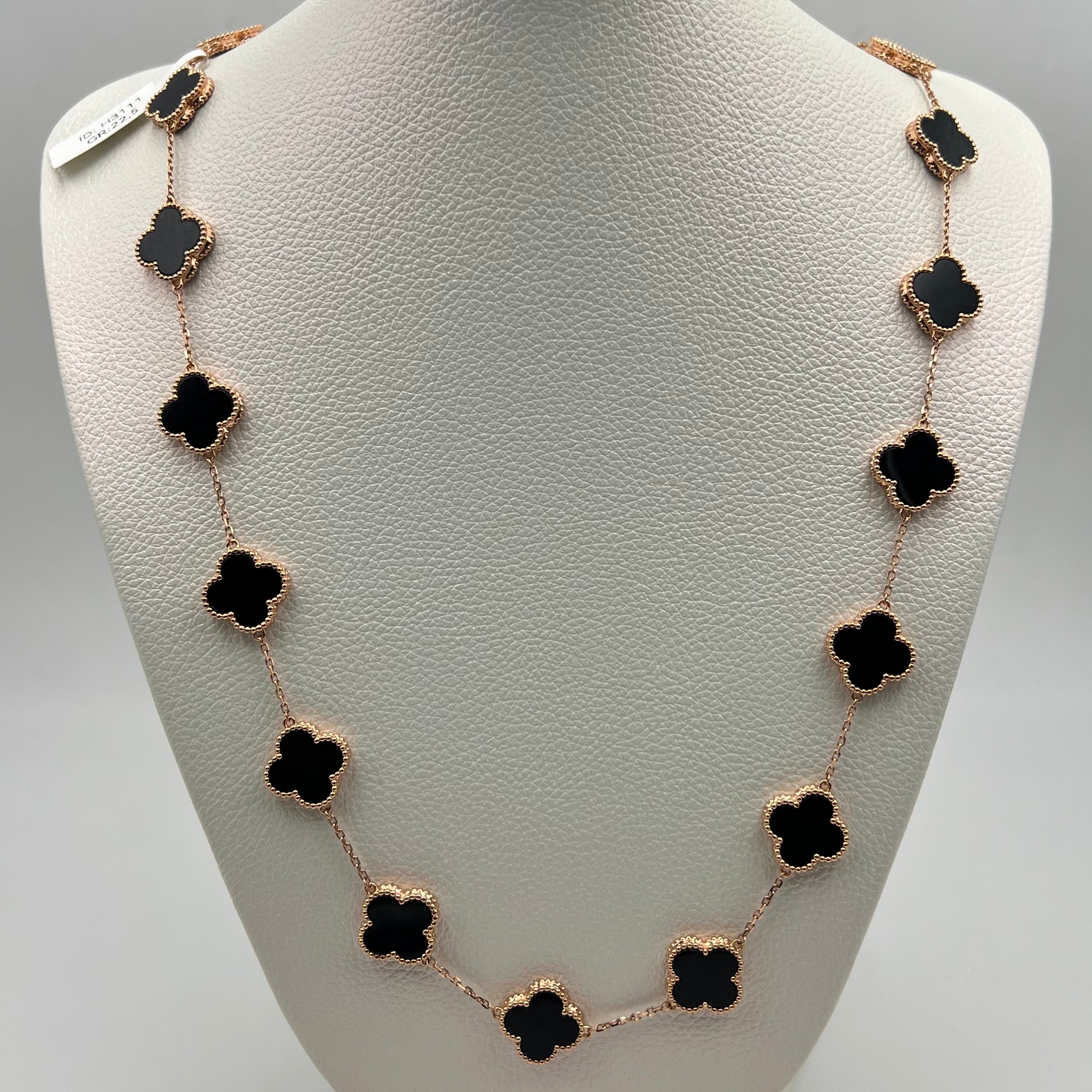 CADENA ITALY TREBOL NEGRO  ORO ROSA 18K +4 / 22,5 GR / 15 MM / 70 CM