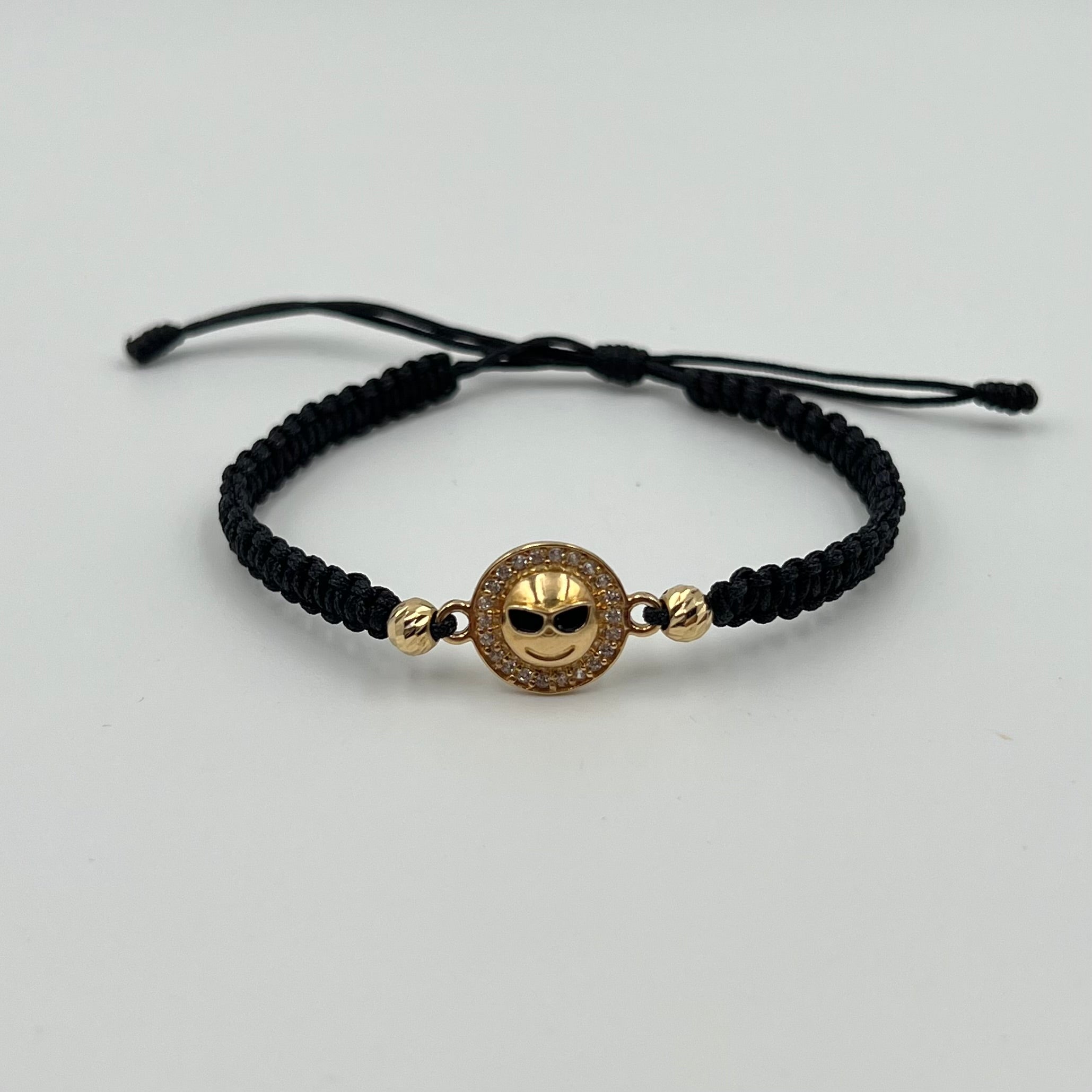 PULSERA TEJIDA NEGRA / EMOJI / BOLA DIAMANTADA 5MM