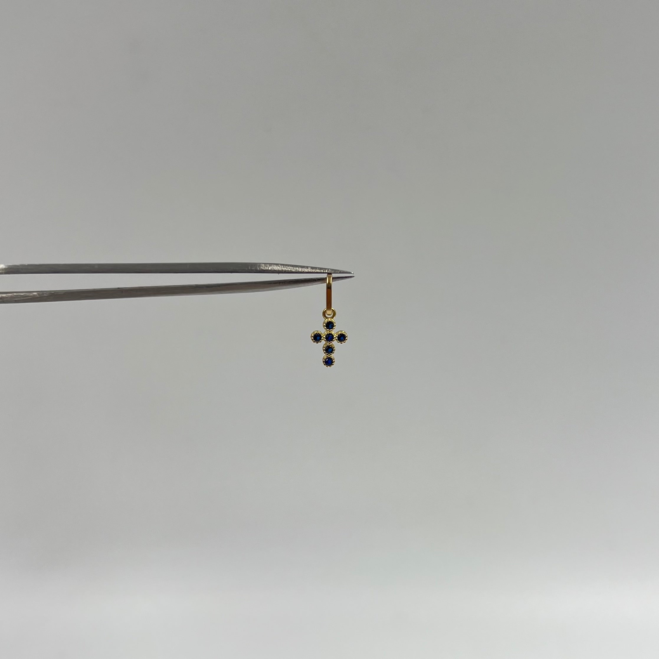 DIJE CRUZ MINI CICULAR CASTING AZUL  ORO AMARILLO 18K +1 / 0,35 GR / 1,9 MM / 1 CM