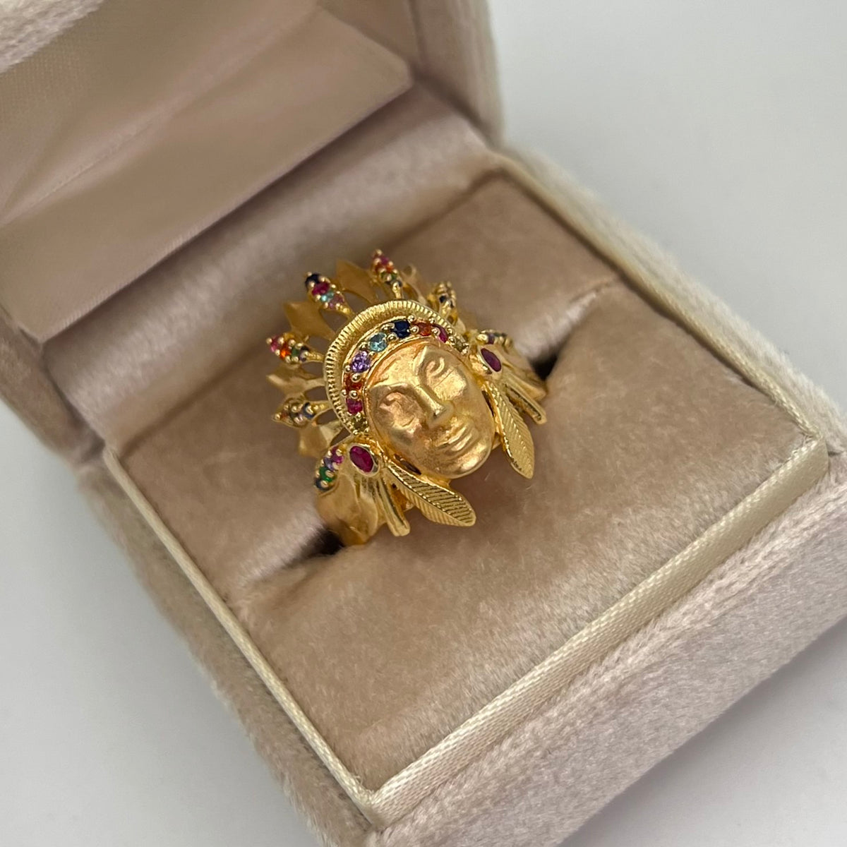 ANILLO INDIO CIRCONES DE COLORES ORO AMARILLO 18K / TALLA 10/5 / 11,04 GR / 25 MM
