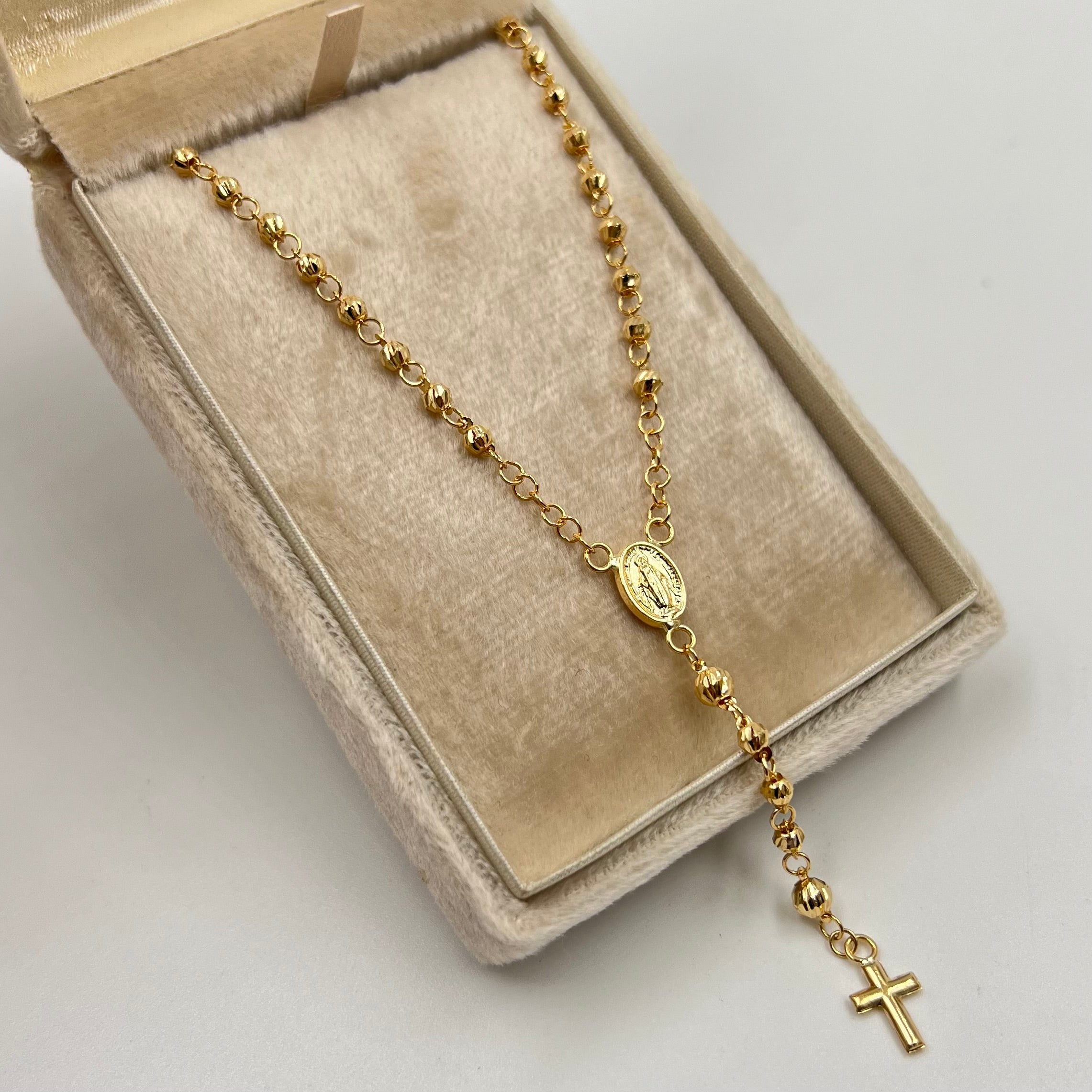 ROSARIO DIAMANTADO VIRGEN MILAGROSA ORO AMARILLO 18K 6,22 GR / 3 MM / 45 CM