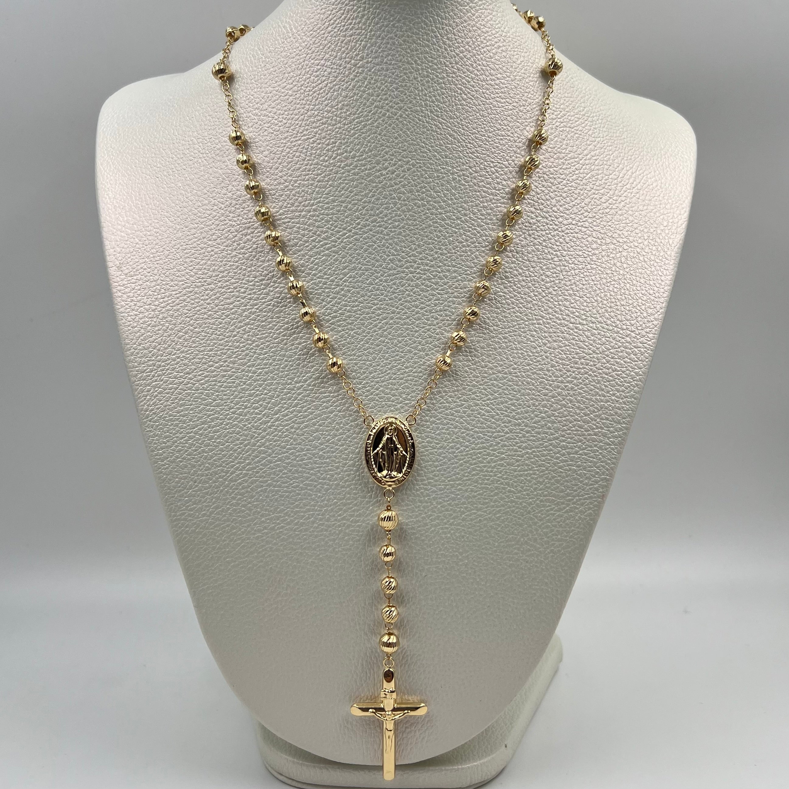 ROSARIO DIAMANTADO VIRGEN MILAGROSA ORO AMARILLO 18K 11,92 GR / 5 MM / 60 CM