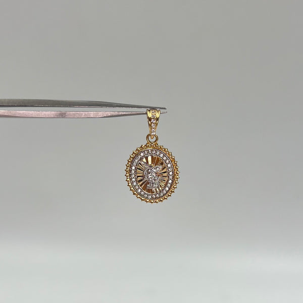 DIJE CIRCULAR SAN MIGUEL ARCANGEL CASTING  ORO AMARILLO Y ORO BLANCO 18K +2 / 2,87 GR / 15 MM / 2 CM