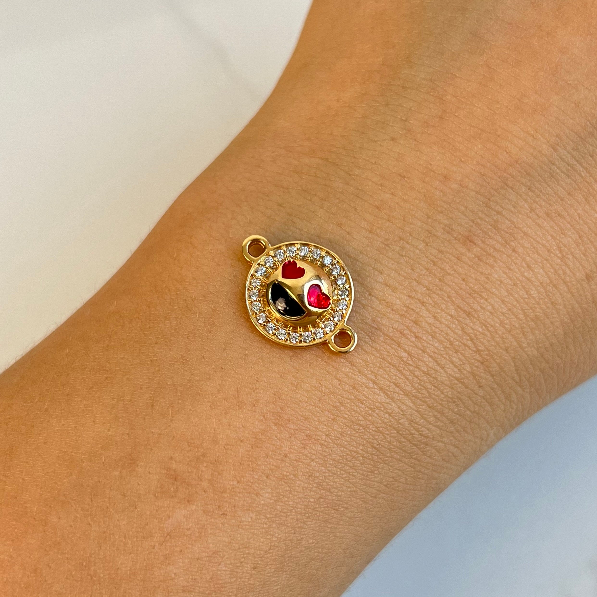 HERRAJE EMOJI AMOR CIRCONES  ORO AMARILLO 18K +2 / 2,0 GR / 2 CM