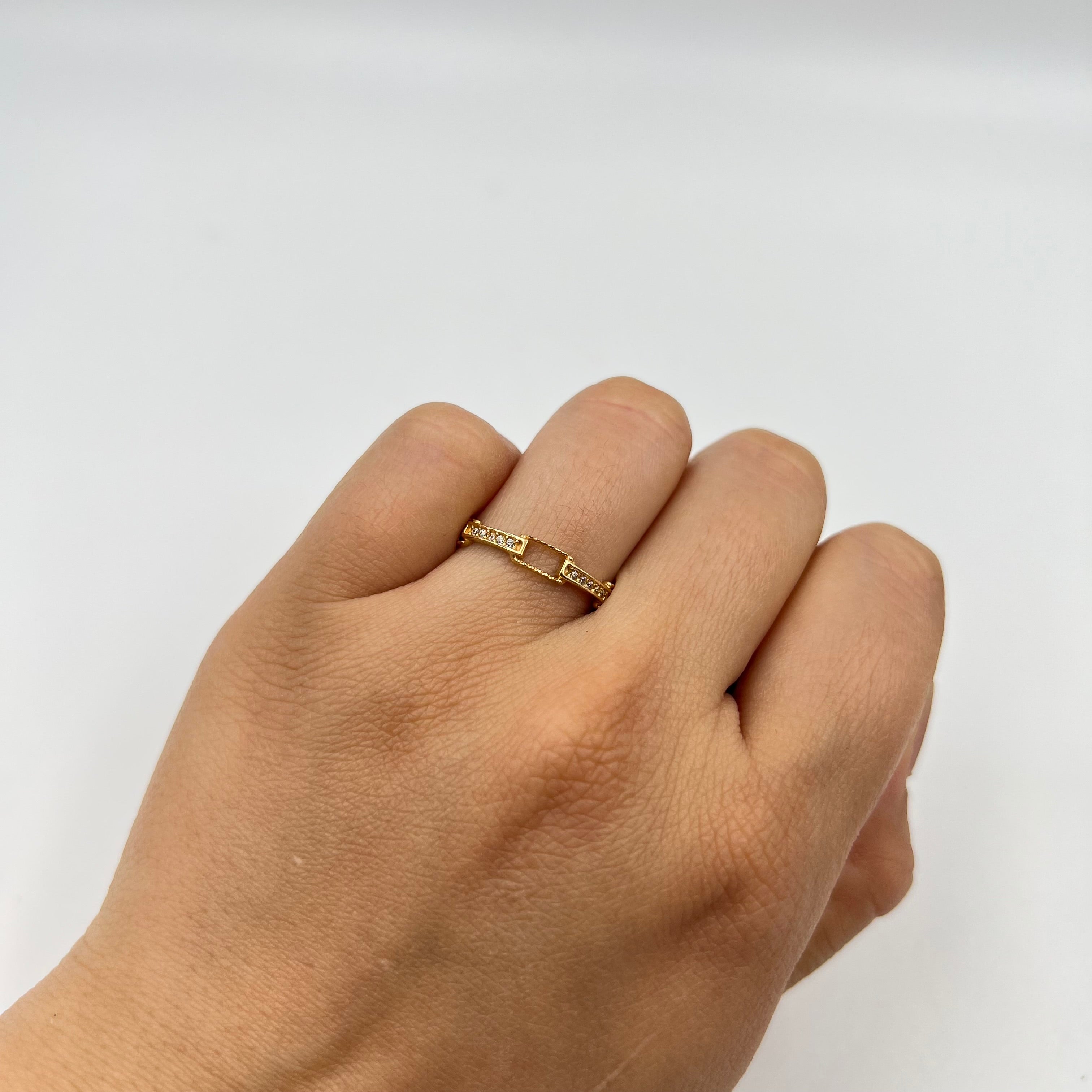 ANILLO ESLABON CON CIRCONES ORO AMARILLO 18K / TALLA 8 / 1,44 GR / 3 MM