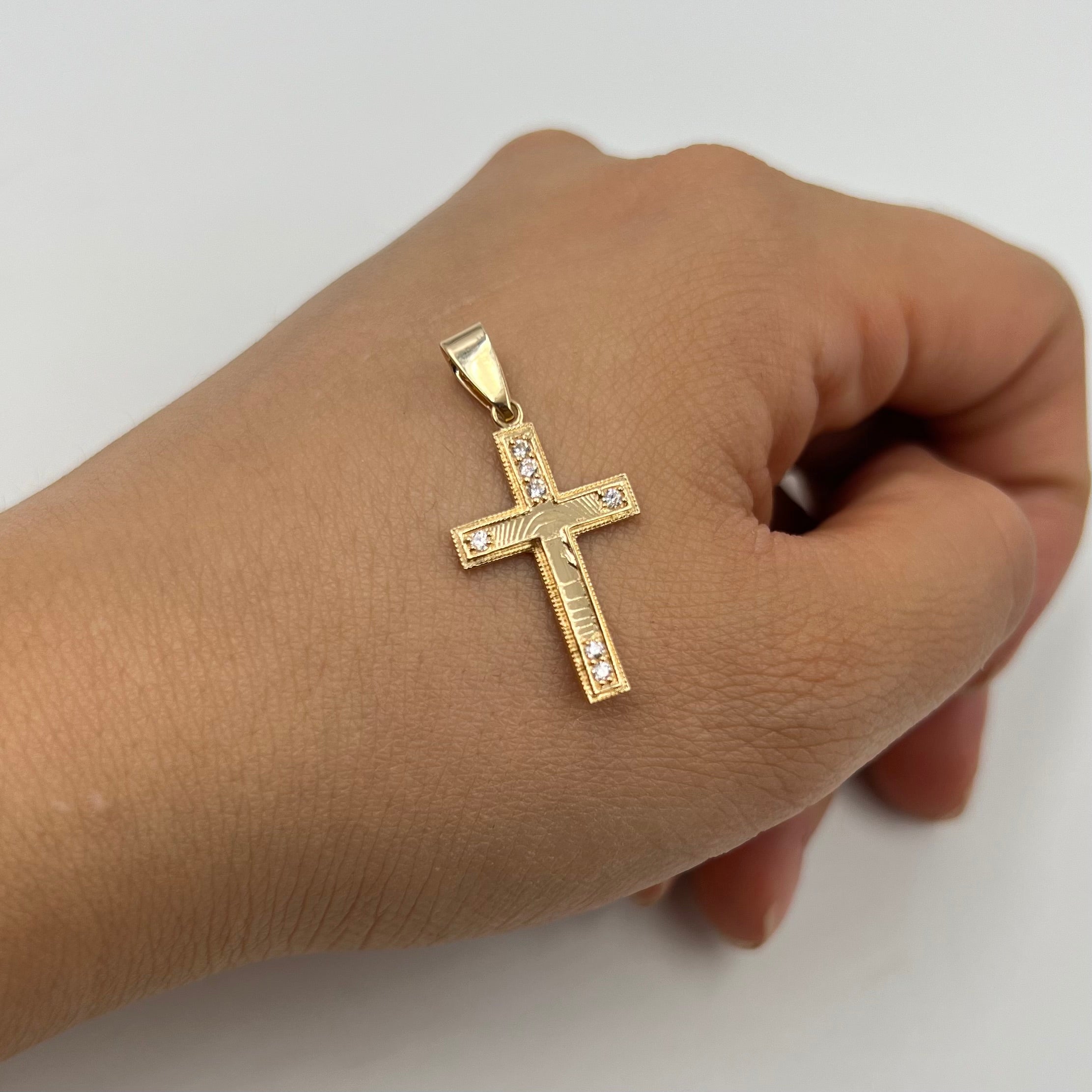 DIJE CRUZ CIRCON BLANCO  ORO AMARILLO 18K +1 / 1,55 GR / 3 MM / 2,4 CM
