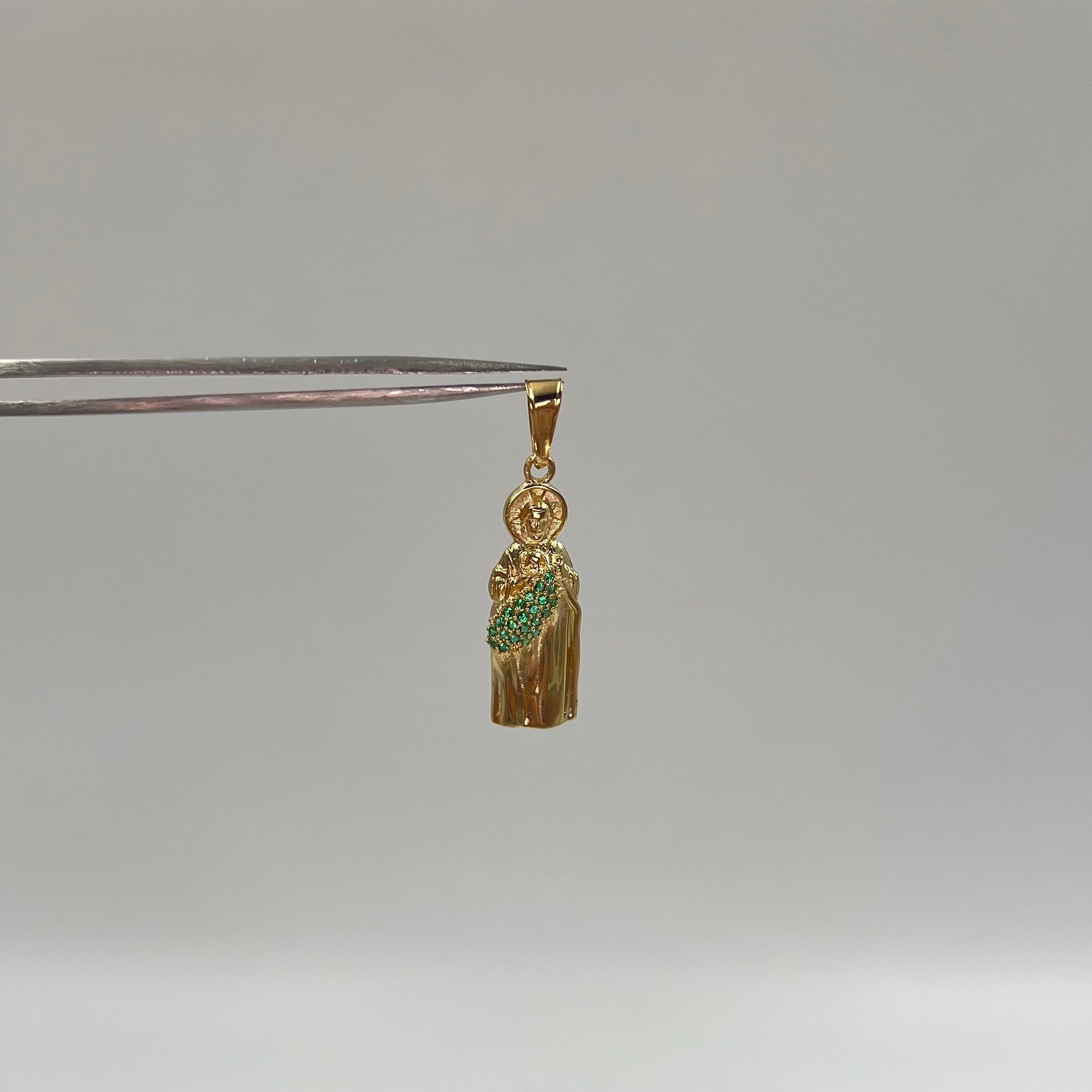 DIJE SAN JUDAS TADEO CIRCONES VERDES ORO AMARILLO 18K 2,46 GR / 9 MM / 2,7 CM