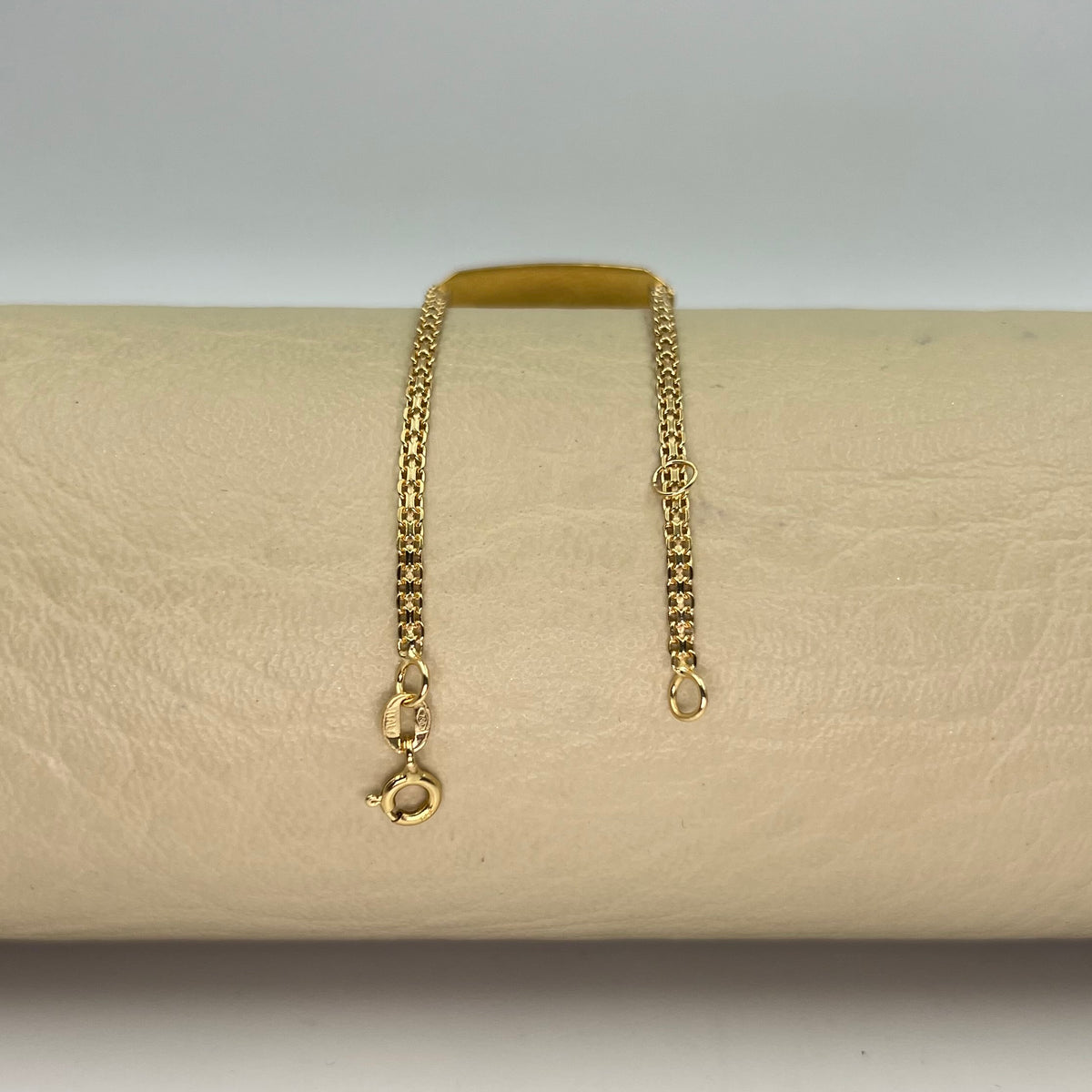 PULSO BEBÉ ITALY PLACA TEJIDO CHINO  ORO AMARILLO 18K +3 / 2,46 GR / 2,1 MM / 15 CM