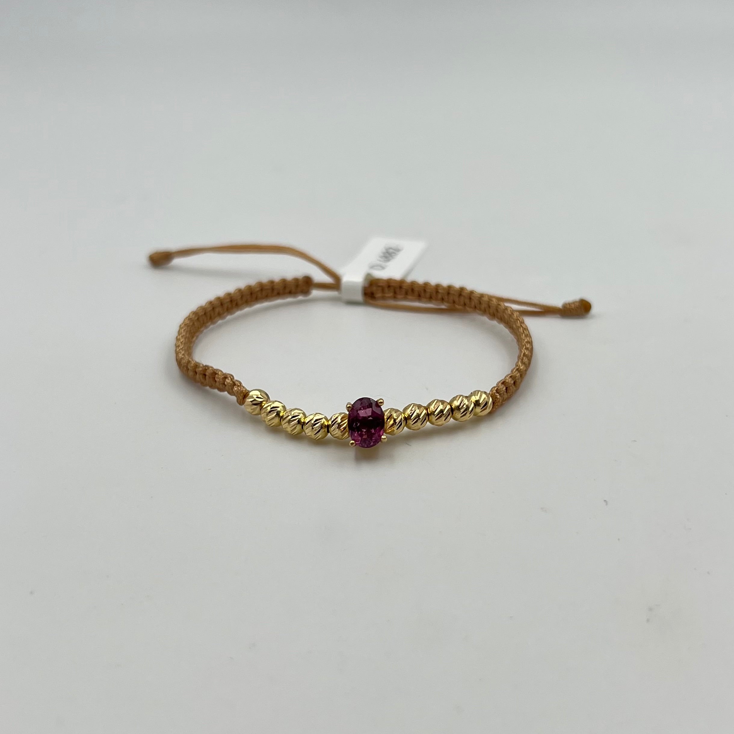 PULSERA TEJIDA DORADA / HERRAJE RUBI 1,5 CT/ BOLA DIAMANTADA 4MM / 1,46 GR (JOYA)