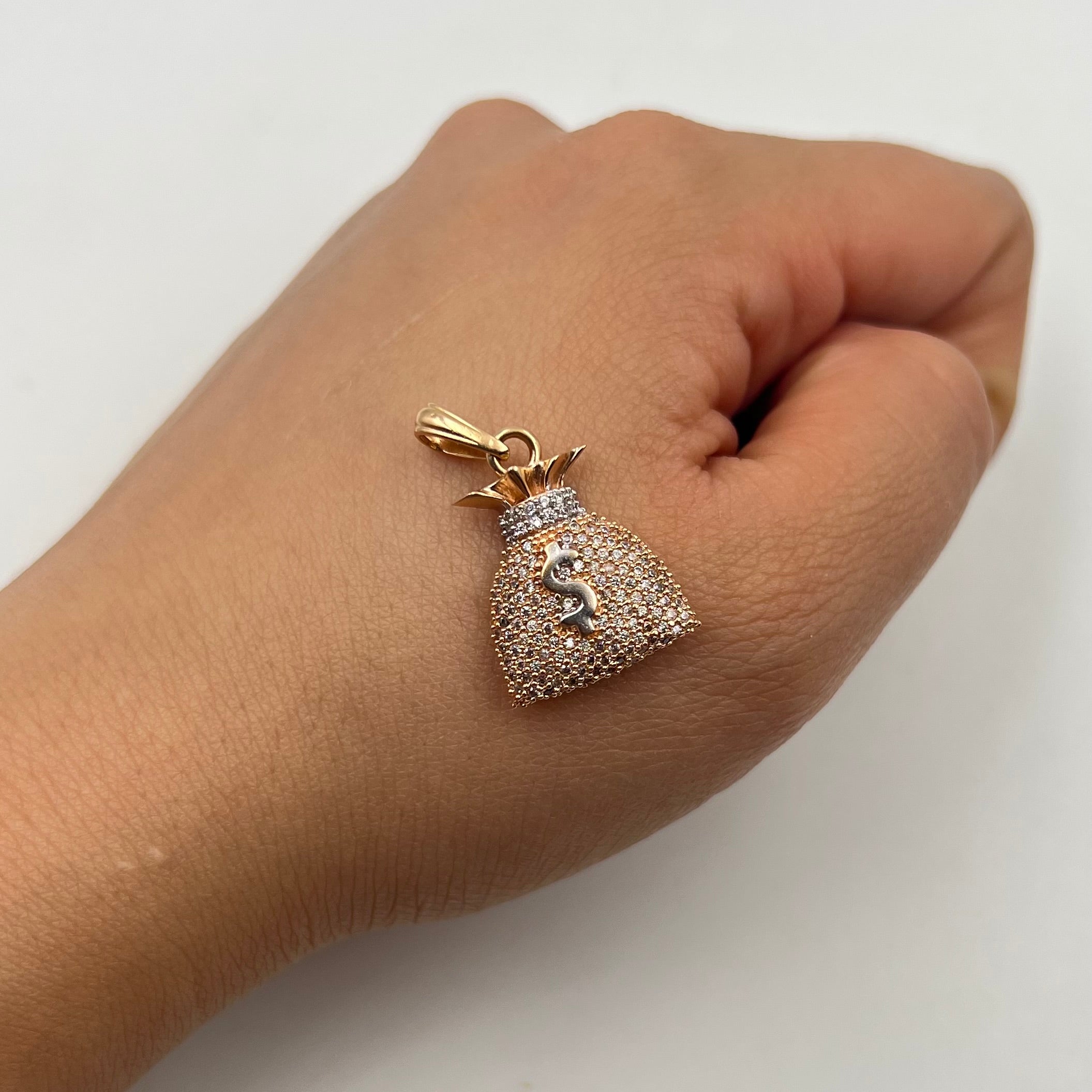 DIJE BOLSA DE DINERO CON CIRCONES ORO ROSA 18K 4,08 GR / 16 MM / 2,1 CM