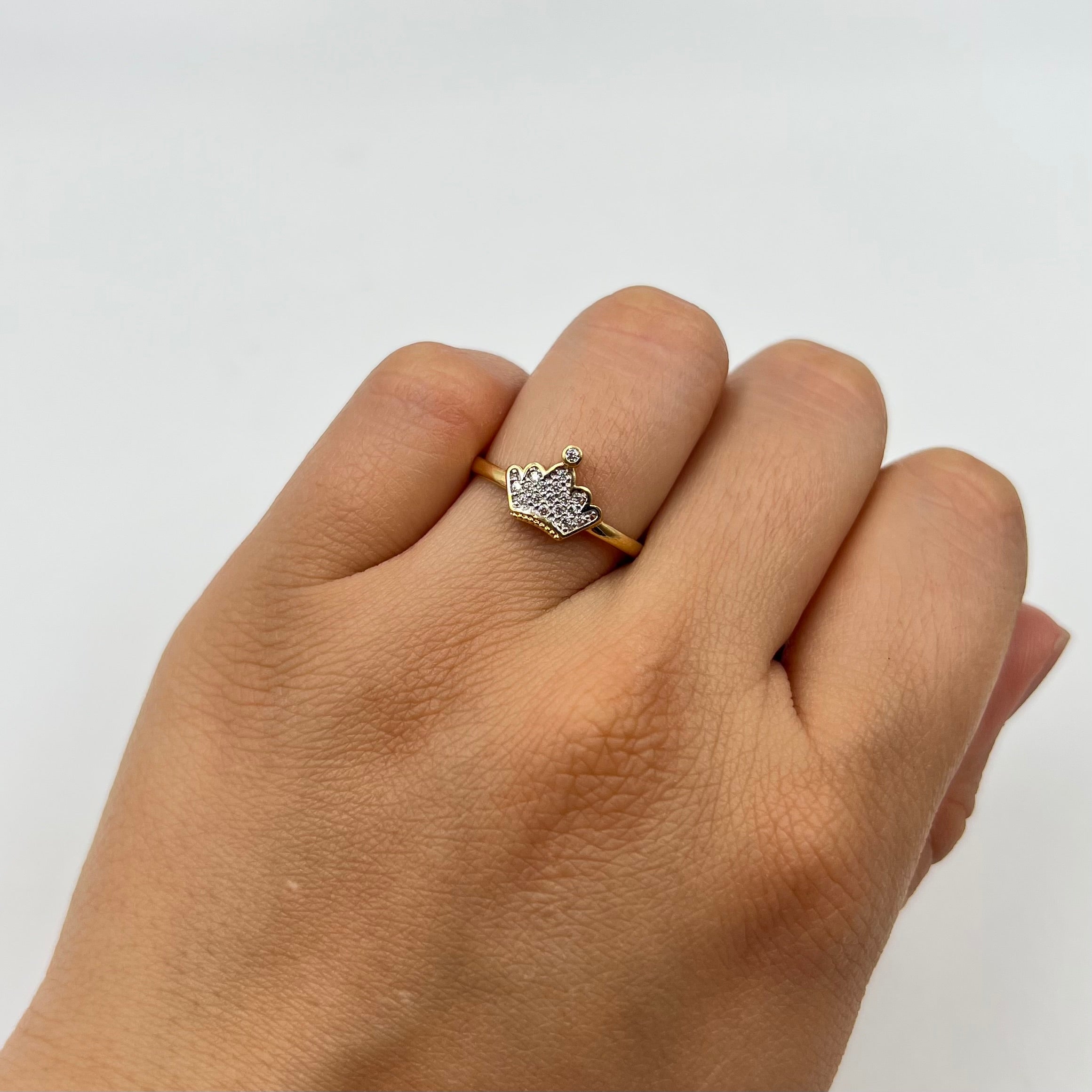 ANILLO CORONA CIRCONES BLANCOS  ORO AMARILLO 18K / TALLA 6/ 1/4 / 1,97 GR / 8 MM