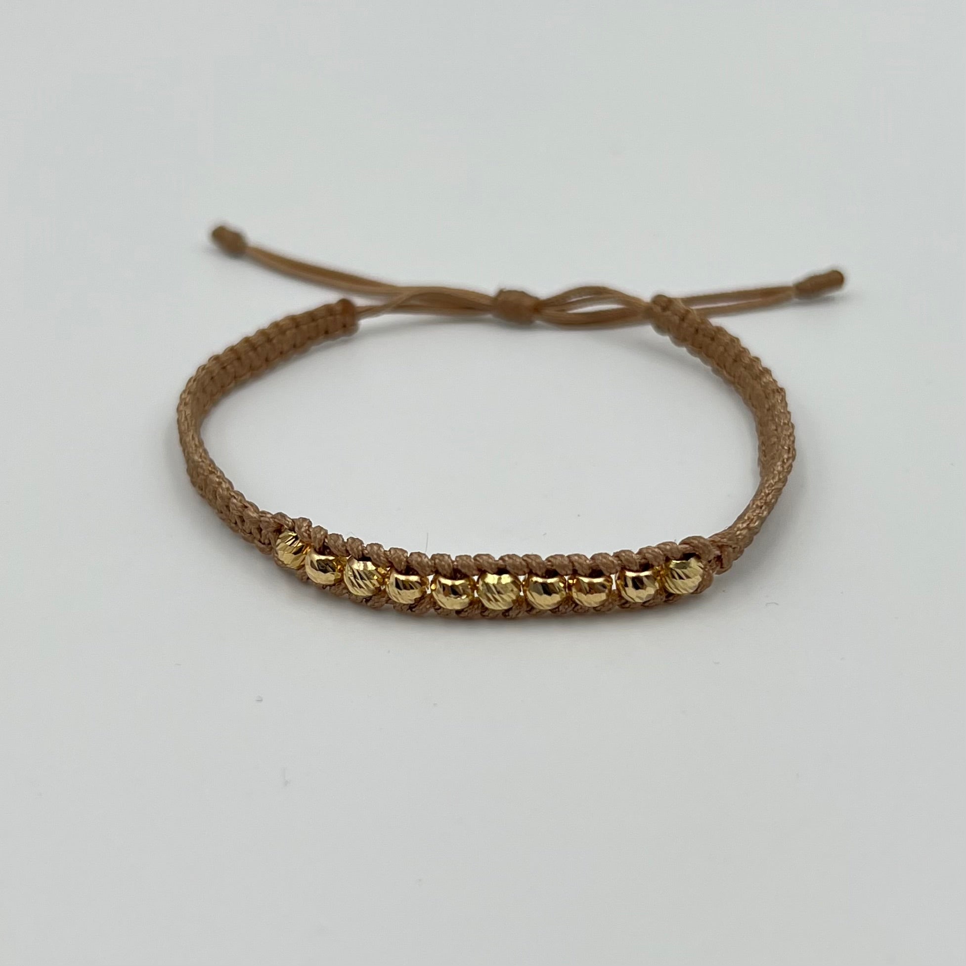 PULSERA TEJIDA BEIGE / BOLA DIAMANTADA 4MM