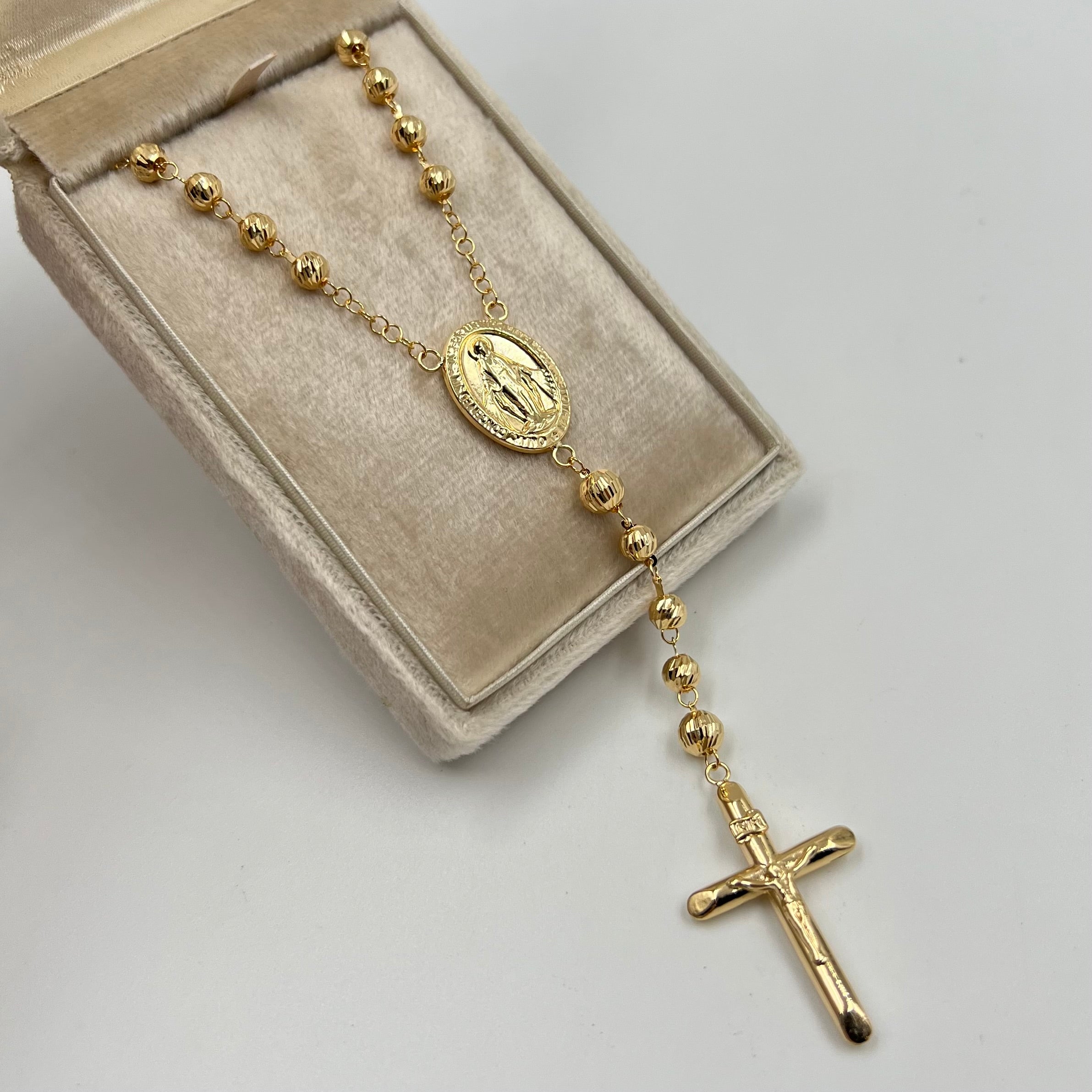 ROSARIO DIAMANTADO VIRGEN MILAGROSA ORO AMARILLO 18K 11,92 GR / 5 MM / 60 CM
