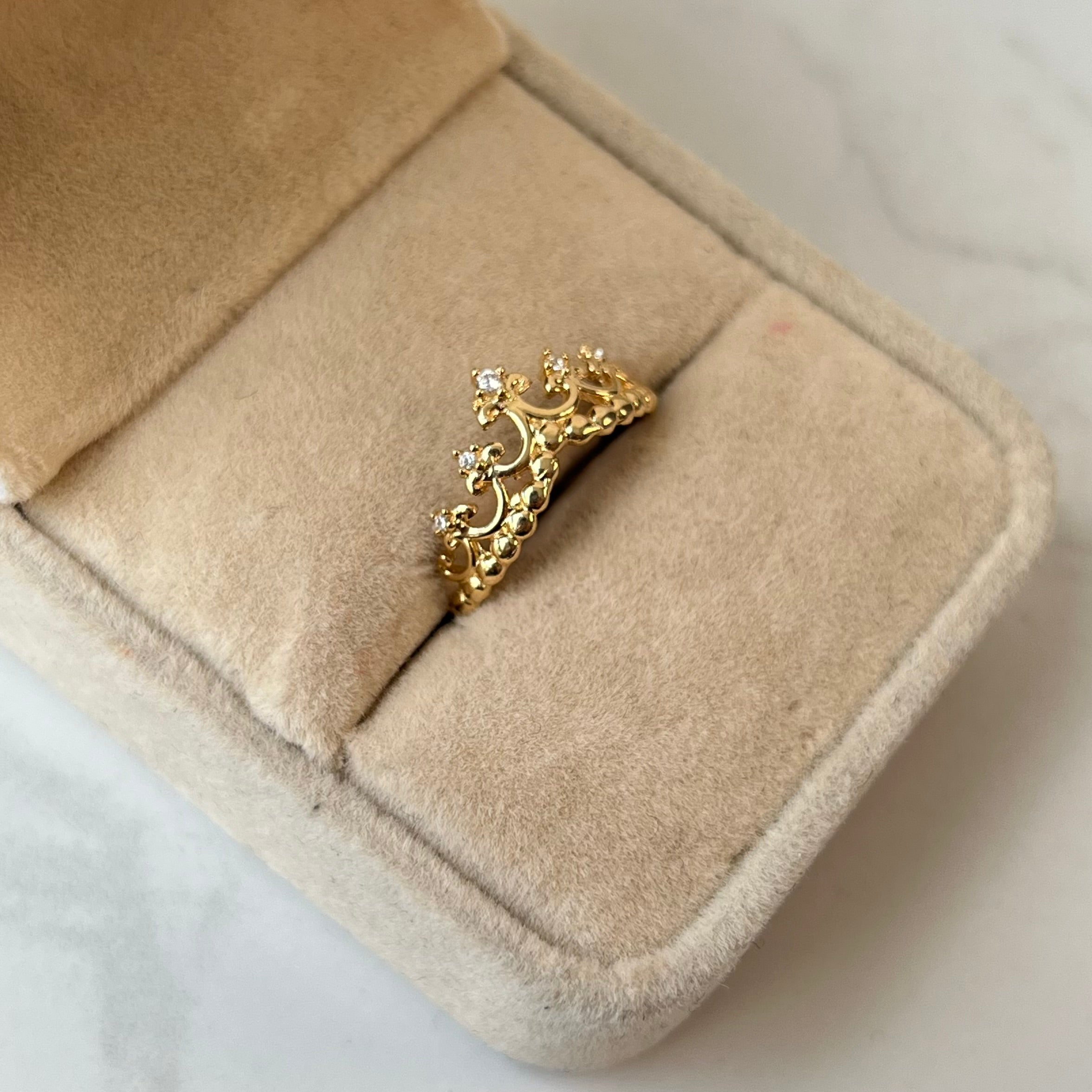 ANILLO CORONA CIRCON BLANCO ORO AMARILLO 18K / TALLA 6/5 / 1,9 GR / 1,7 MM