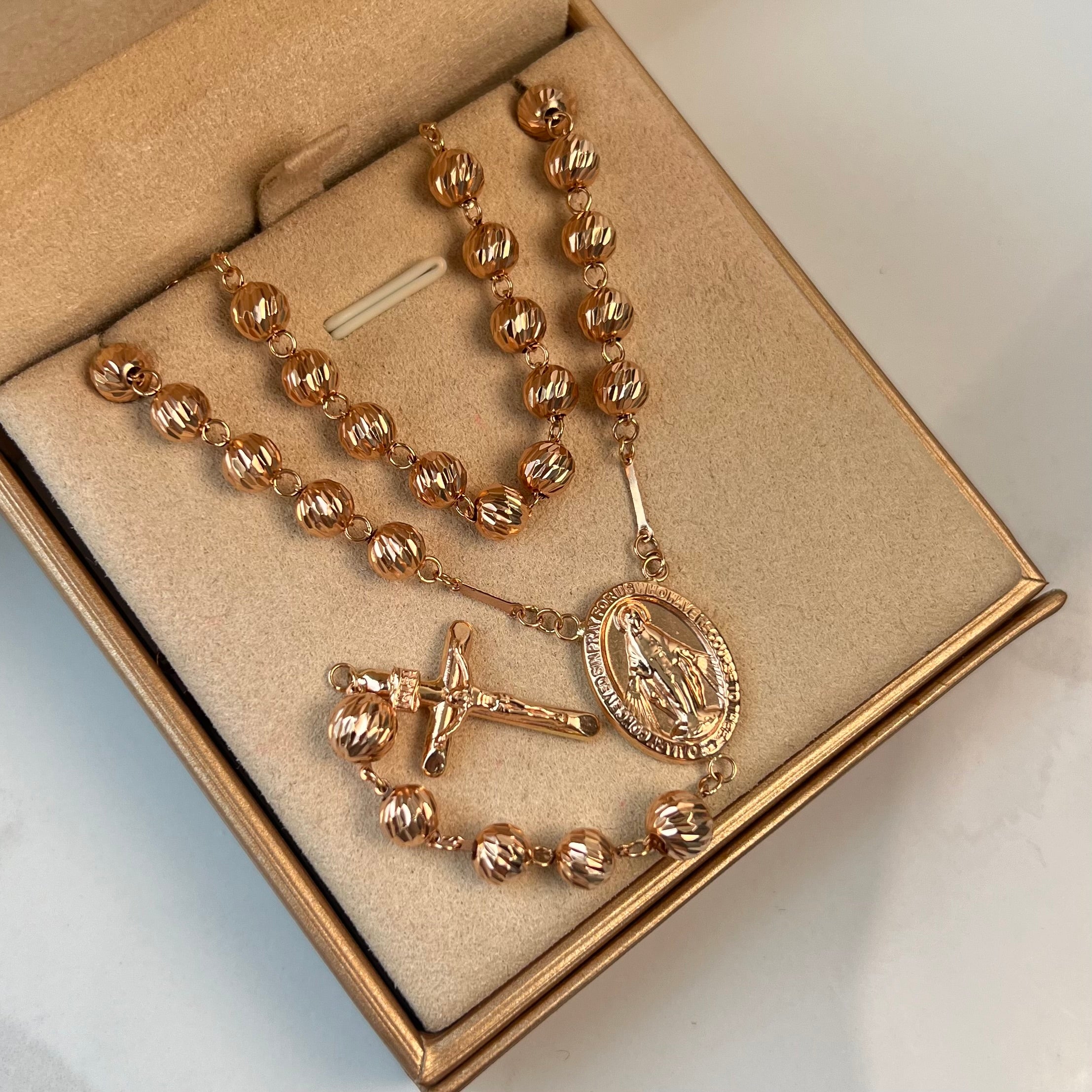 CADENA CAMANDULA VIRGEN DE LA MILAGROSA  ORO ROSA 18K 18,6 GR / 6 MM / 60 CM