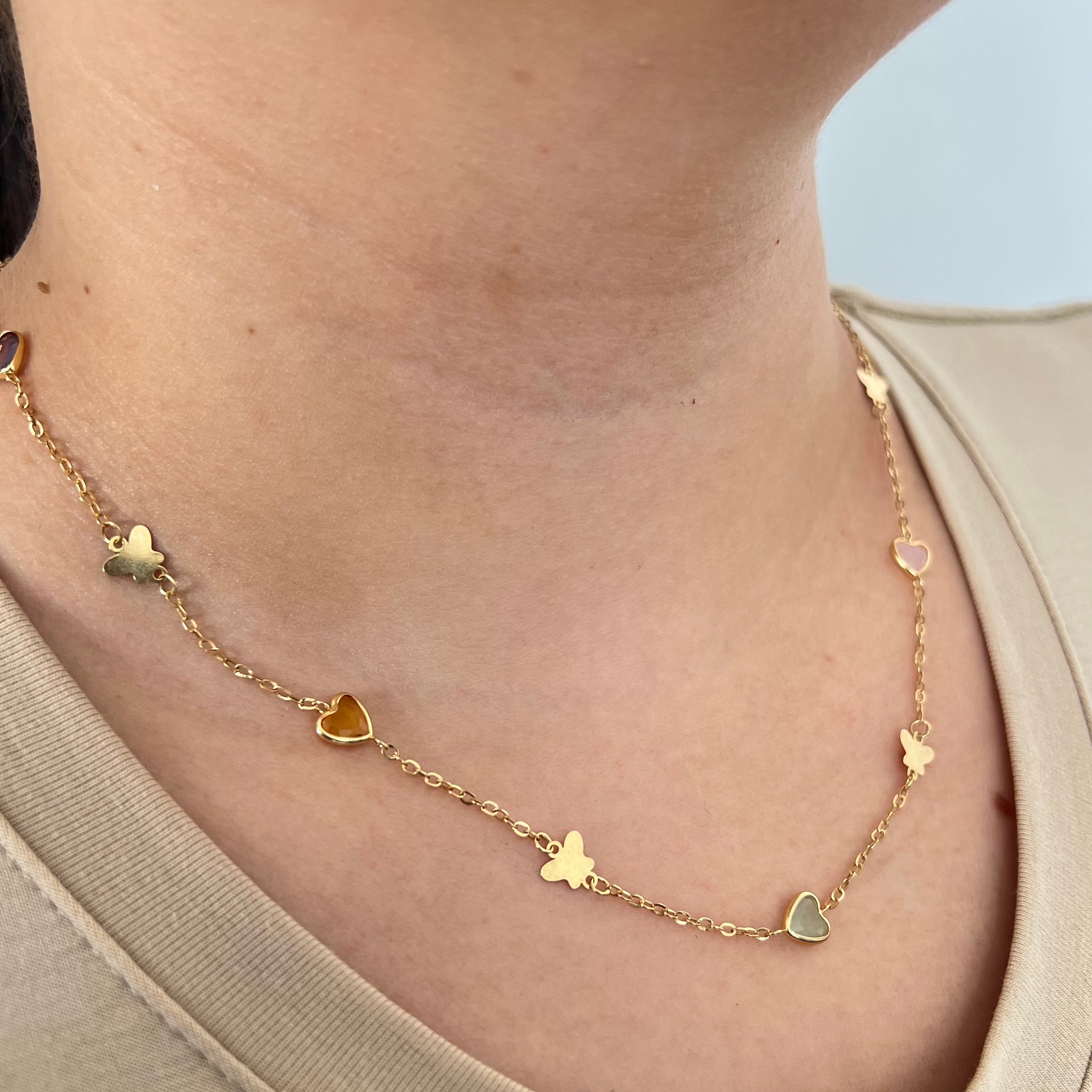 CADENA ITALY ROLL-ON DIJE MARIPOSA Y CORAZON  ORO AMARILLO 18K +4 / 2,13 GR / 1,4 MM / 45 CM