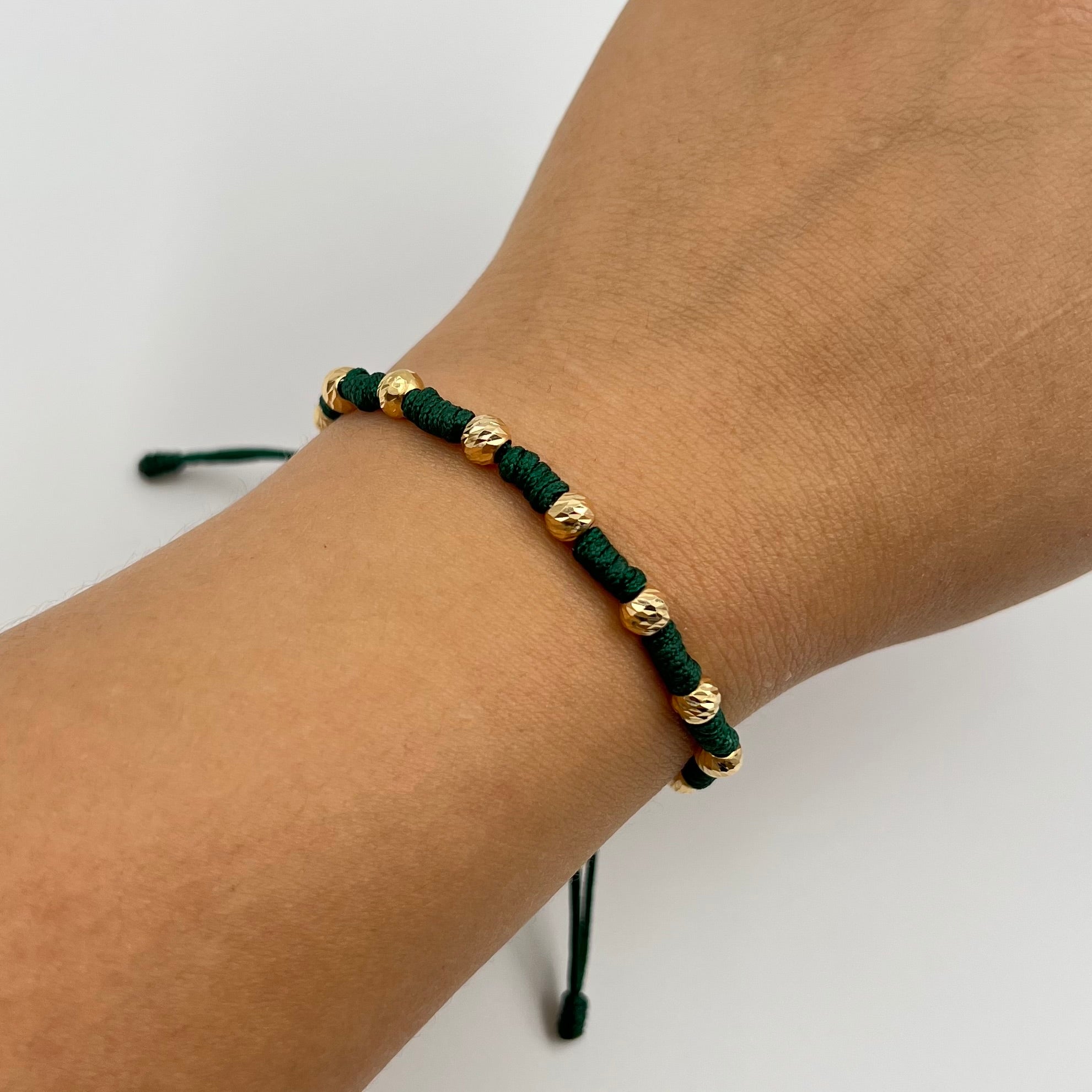 PULSERA TEJIDA VERDE / NUDOS / BOLA DIAMANTADA 5MM