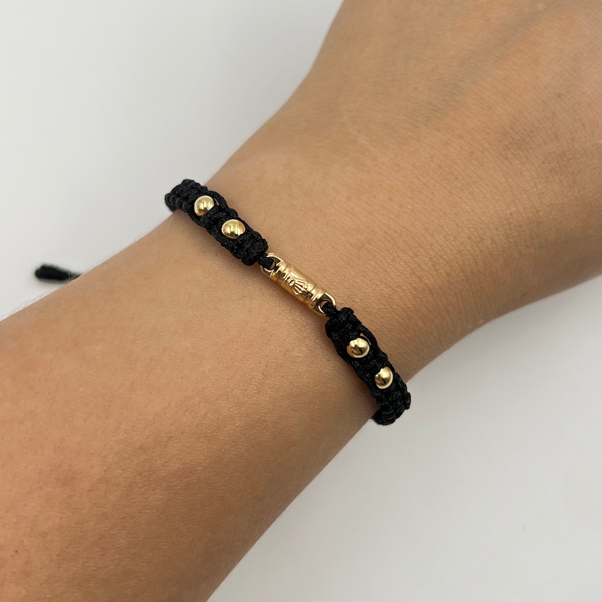 PULSERA TEJIDA NEGRA / HERRAJE TUBO RX / BOLA LISA 4MM