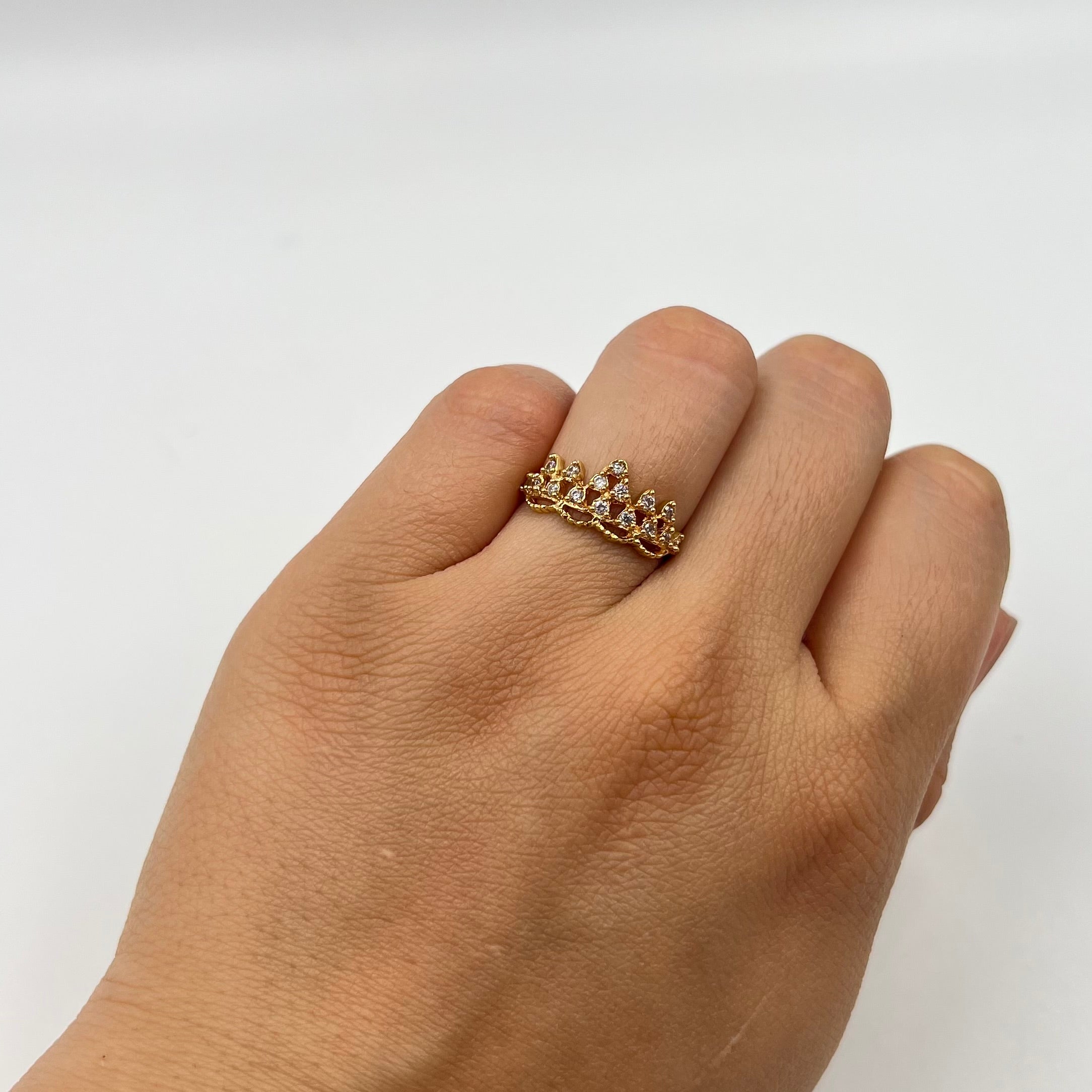 ANILLO CORONA CIRCONES BLANCOS  ORO AMARILLO 18K / TALLA 4/ 3/3 / 2,3 GR / 7 MM