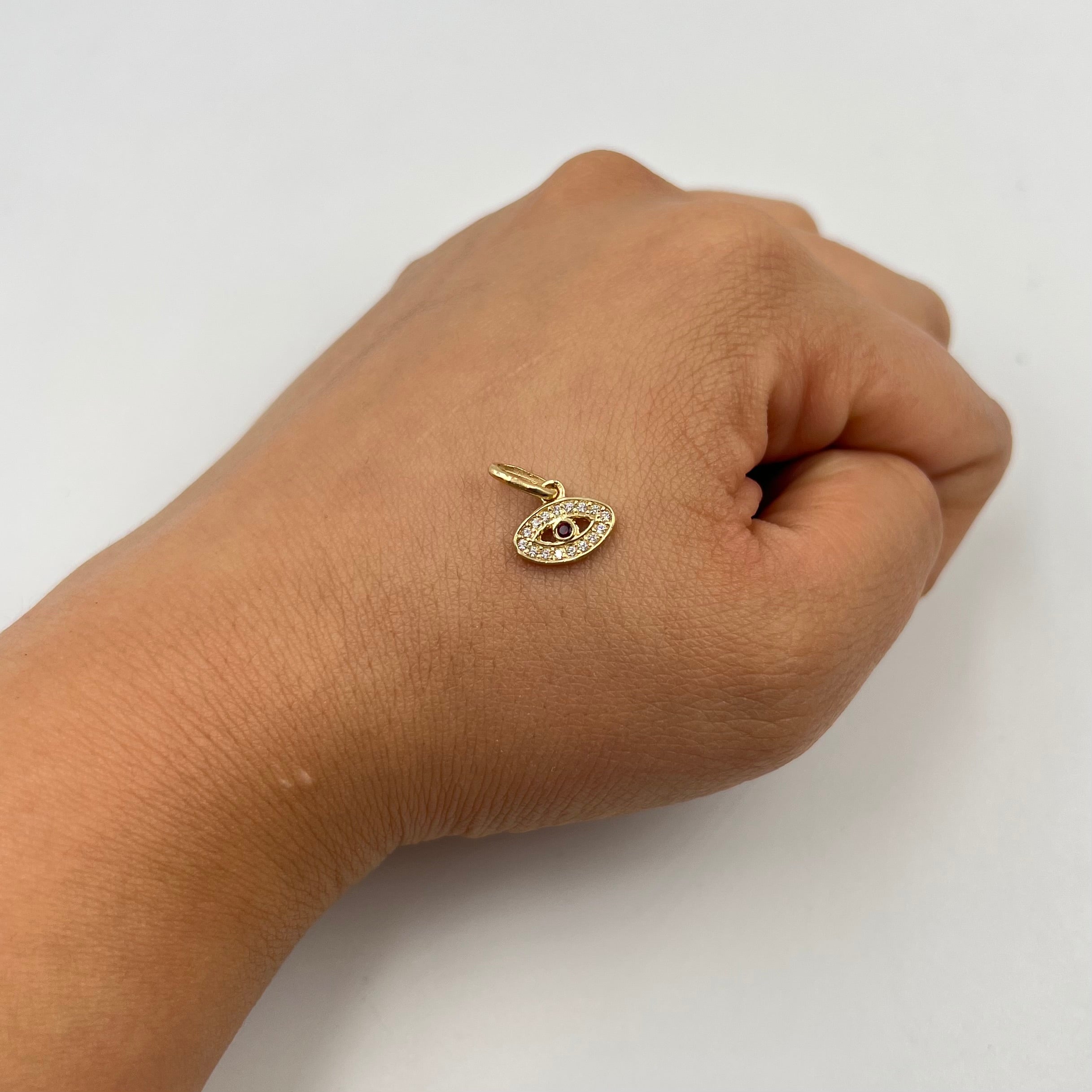 DIJE OJO TURCO CRICON BLANCO ORO AMARILLO 18K 0,80 GR / 0,8 CM