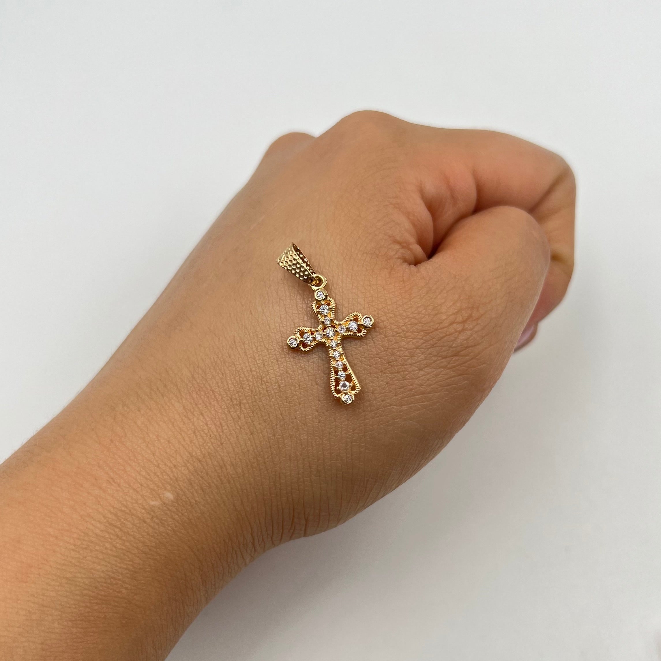 DIJE CRUZ CON CIRCONES  ORO AMARILLO 18K 1,33 GR / 4 MM / 2,1 CM
