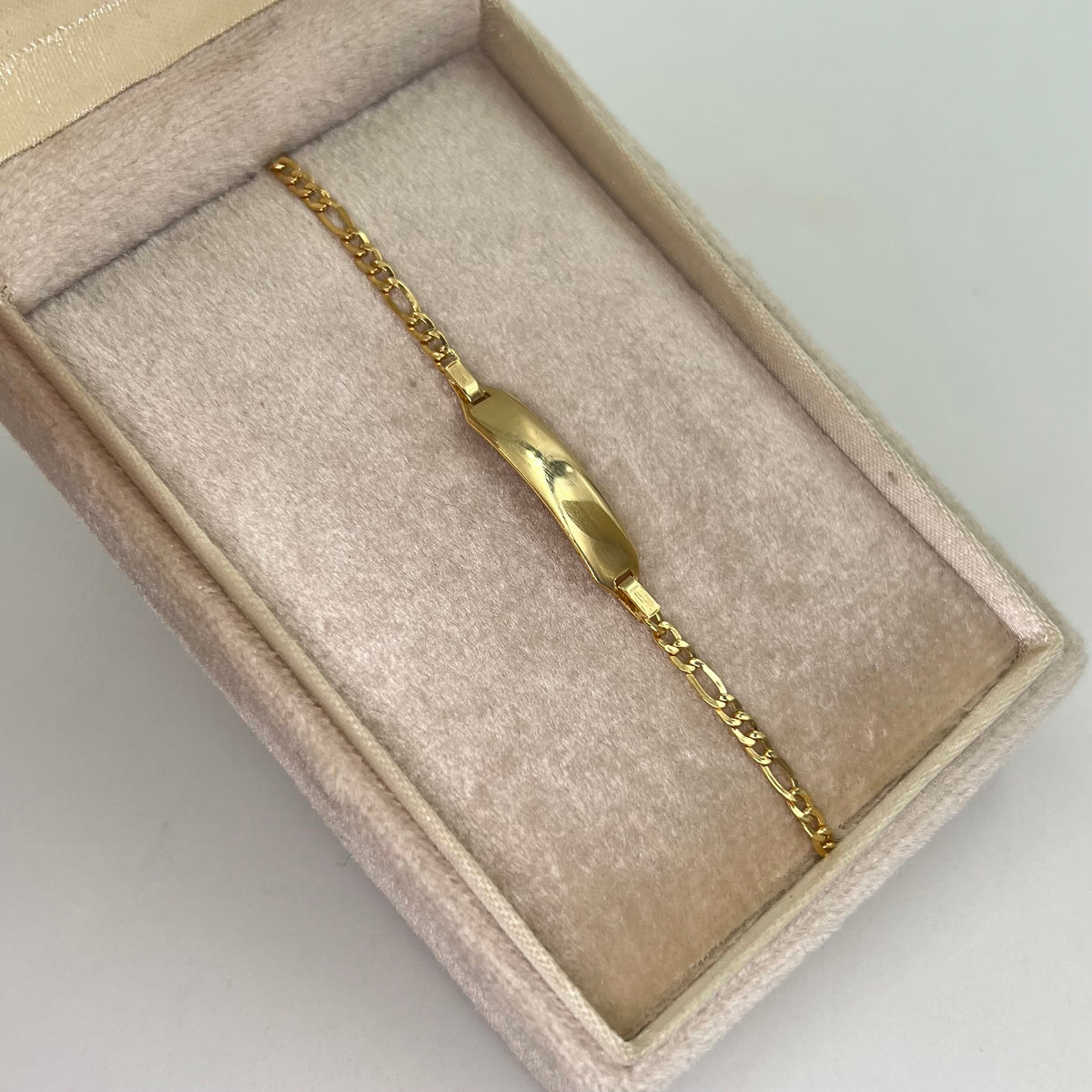 PULSO BEBÉ ITALY PLACA TEJIDO FIGARO  ORO AMARILLO 18K +3 / 2,12 GR / 2,4 MM / 15,5 CM