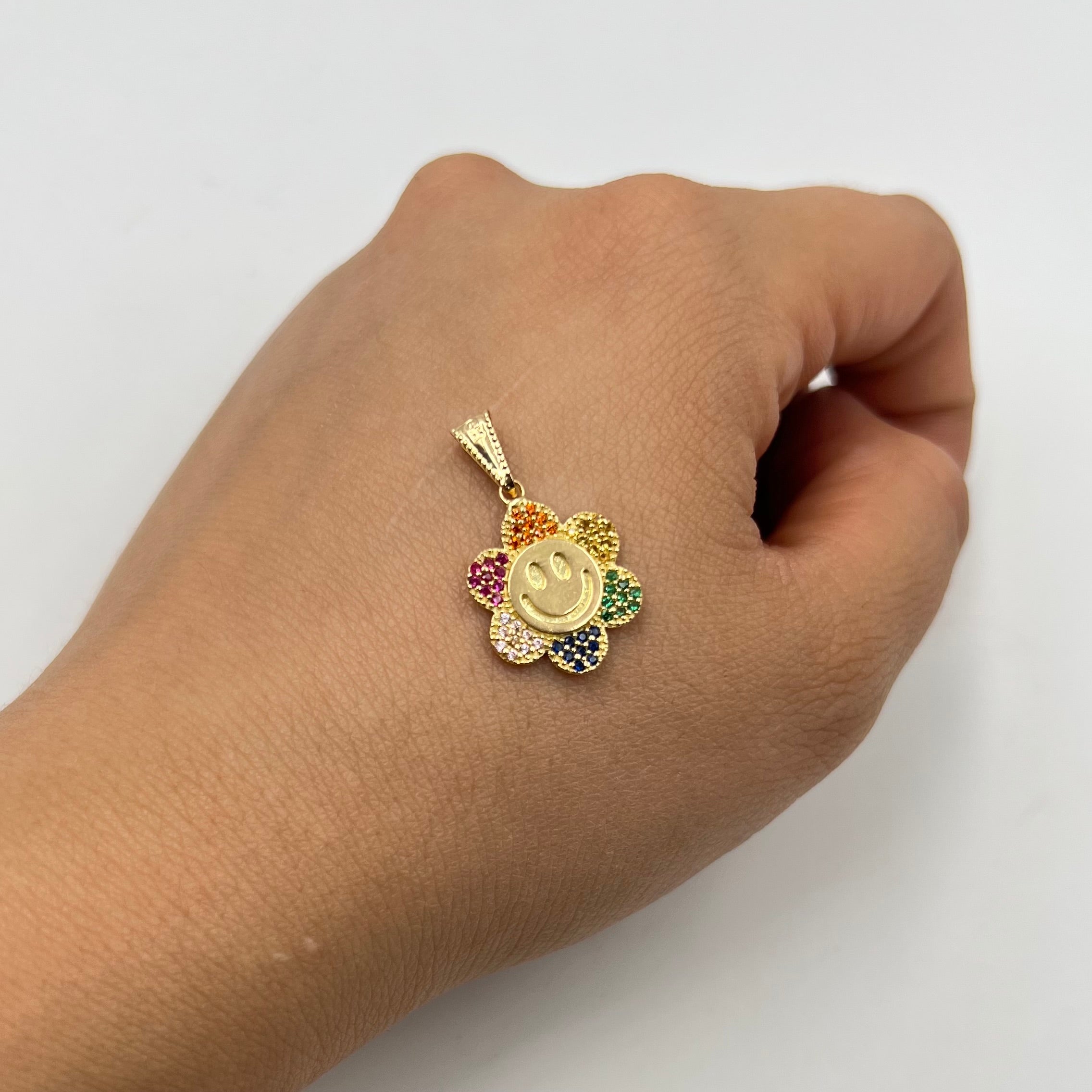 DIJE FLOR COLORES  ORO AMARILLO 18K +1 / 1,9 GR / 14 MM / 1,8 CM