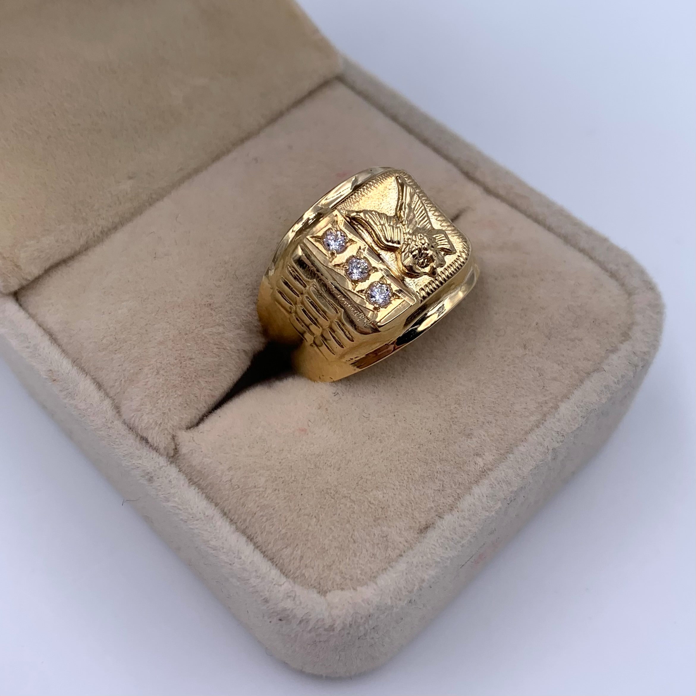 ANILLO AGUILA CIRCON BLANCO  ORO AMARILLO 18K / TALLA 10/5 / 3,96 GR / 15 MM