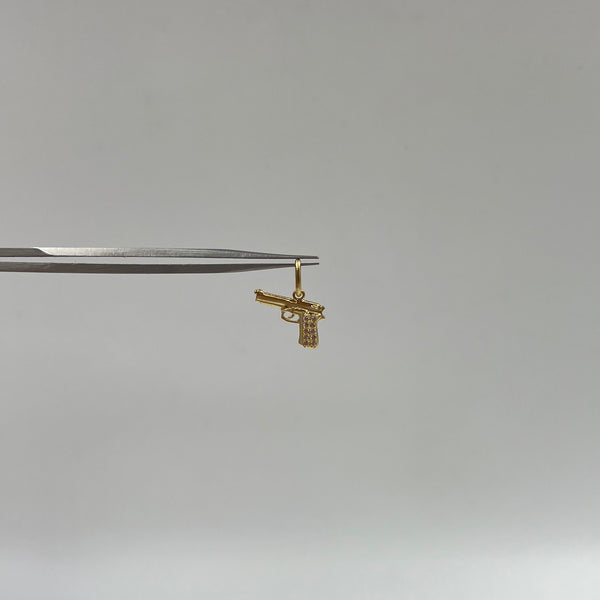 DIJE  PISTOLA CIRCON BLANCO ORO AMARILLO 18K 1,13 GR / 1,4 MM / 1,1 CM