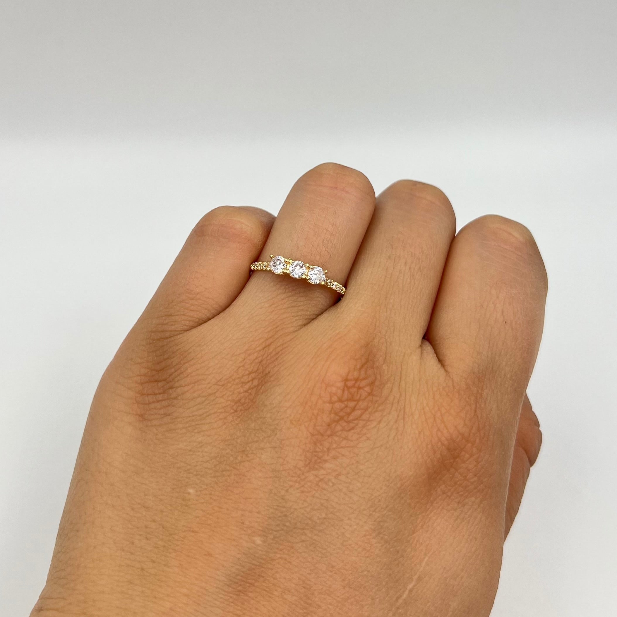 ANILLO CIRCONES BLANCOS ORO AMARILLO 18K / TALLA 7 / 1,4 GR / 1,4 MM