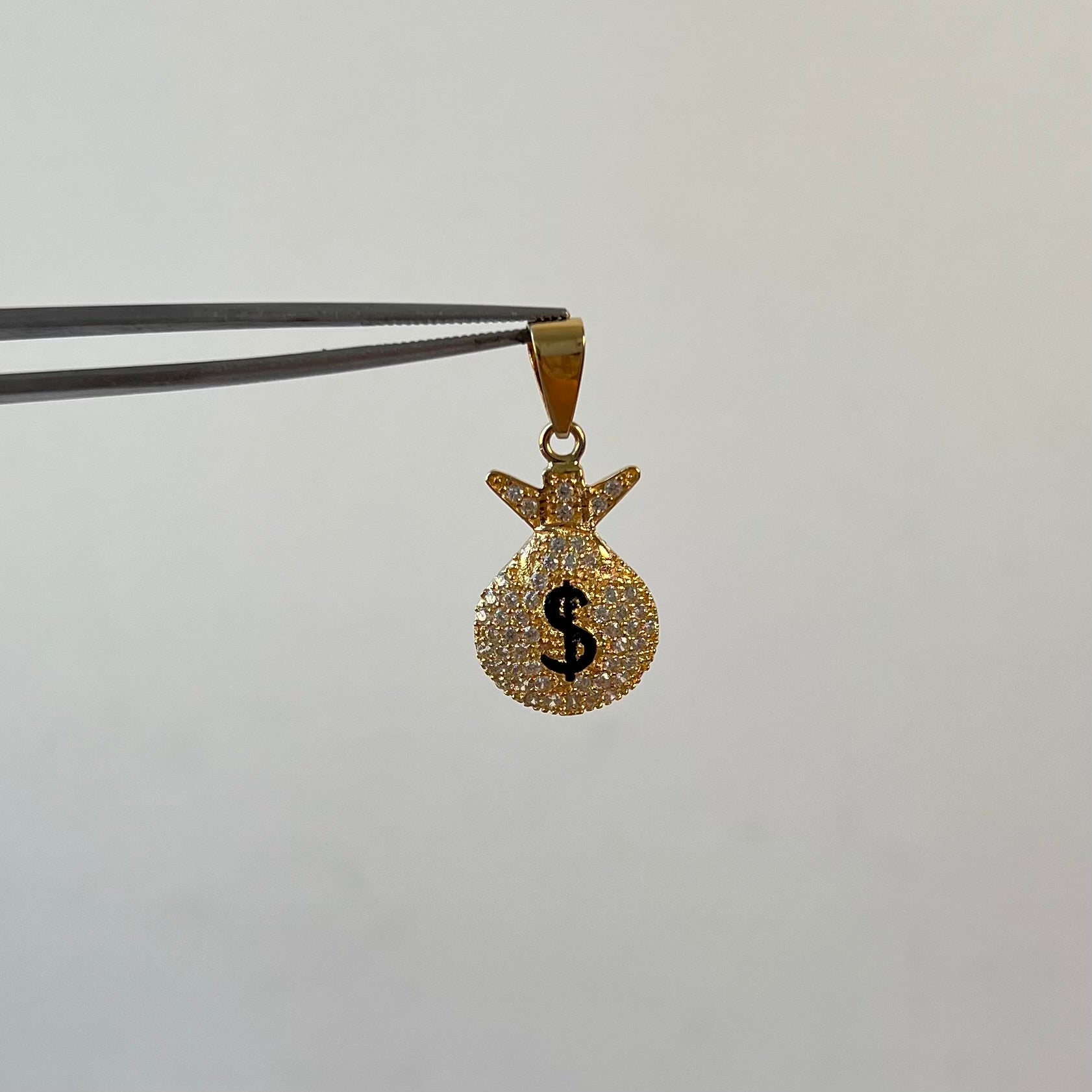 DIJE BOLSA DINERO CIRCONES  ORO AMARILLO 18K +2 / 2,75 GR / 1,8 MM / 2,5 CM