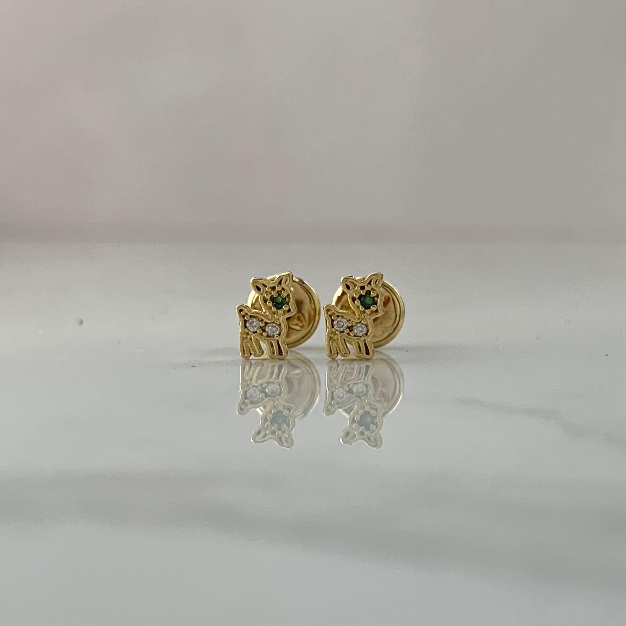 TOPOS VENADO / CIRCONES BLANCOS - VERDE ORO AMARILLO 18K 0,75 GR / 4,3 MM