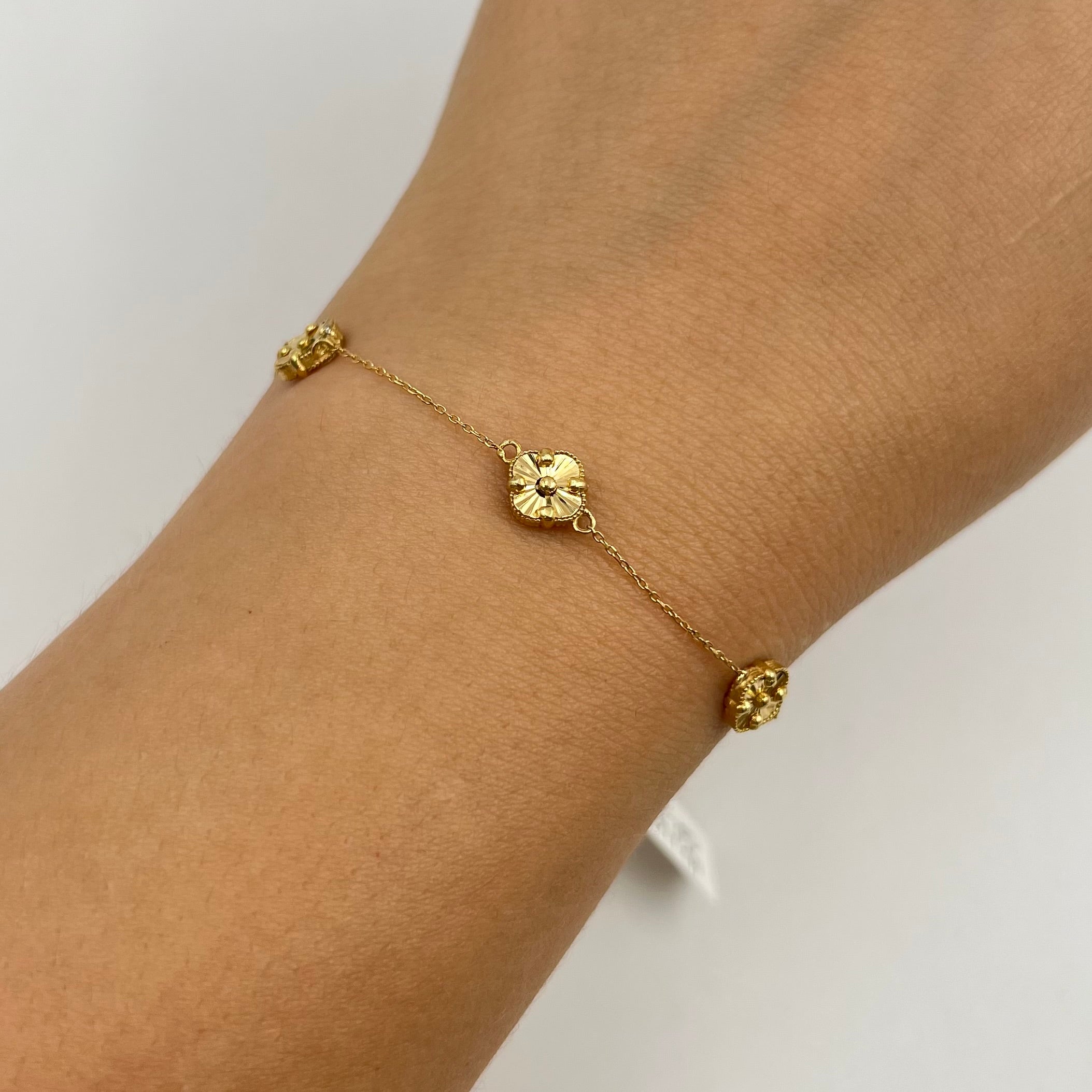 PULSO ITALY TREBOL DIAMANTADO  ORO AMARILLO 18K +3 / 2,85 GR / 6 MM / 20 CM