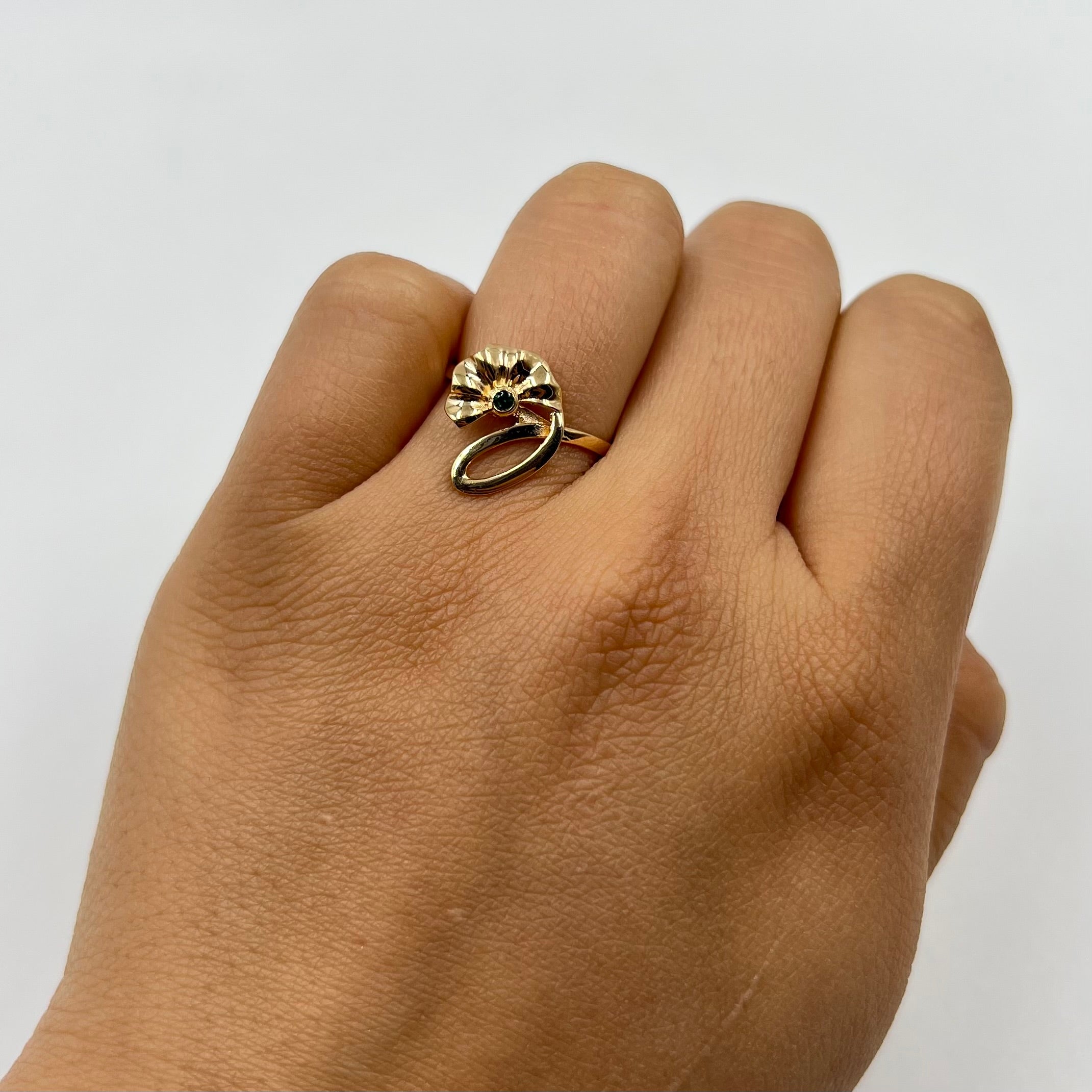 ANILLO FLOR CASTING VERDE ORO AMARILLO 18K / TALLA 5/5  / 1,78 GR / 1,8 MM