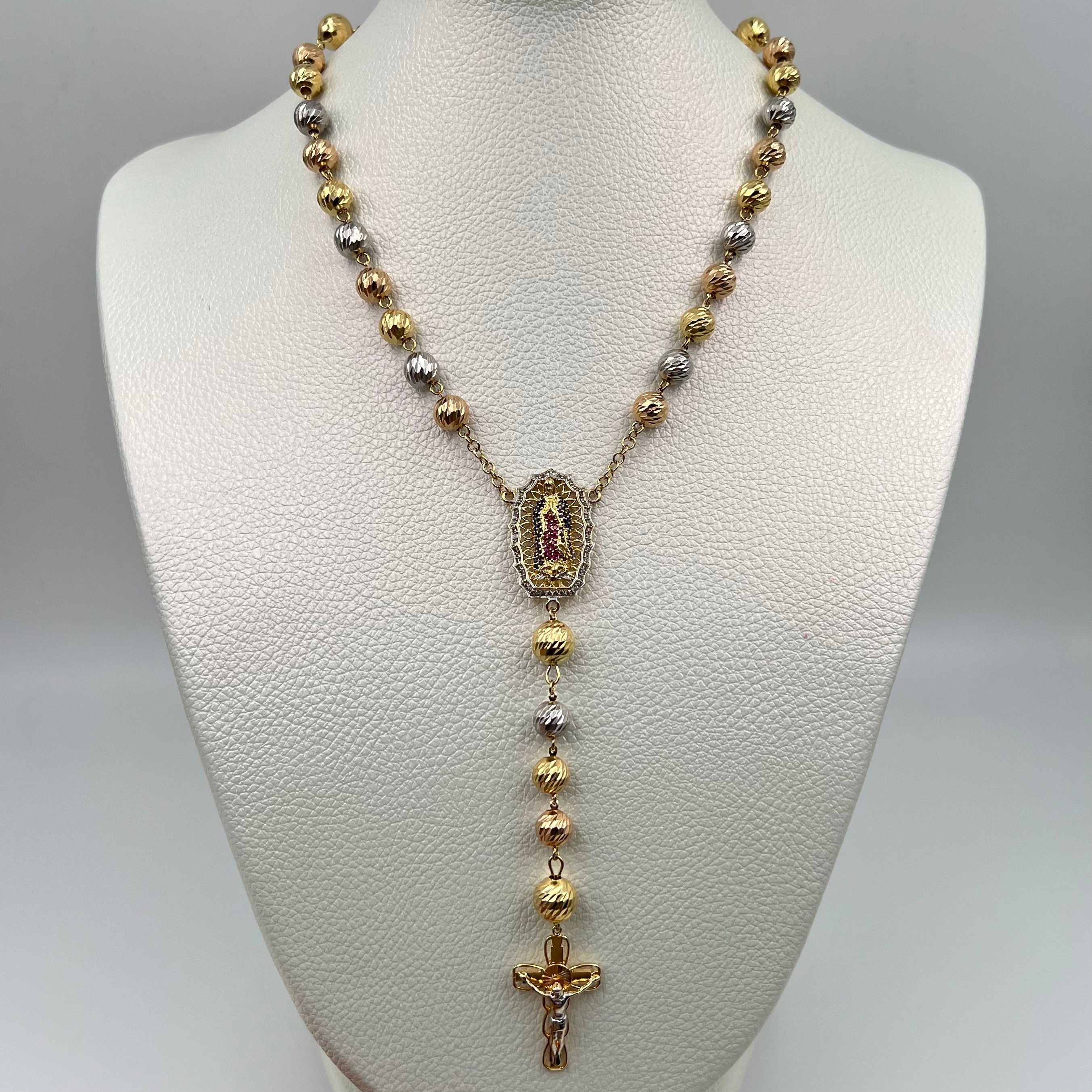 ROSARIO DIAMANTADO  TRES OROS 18K 29,53 GR / 7 MM / 60 CM
