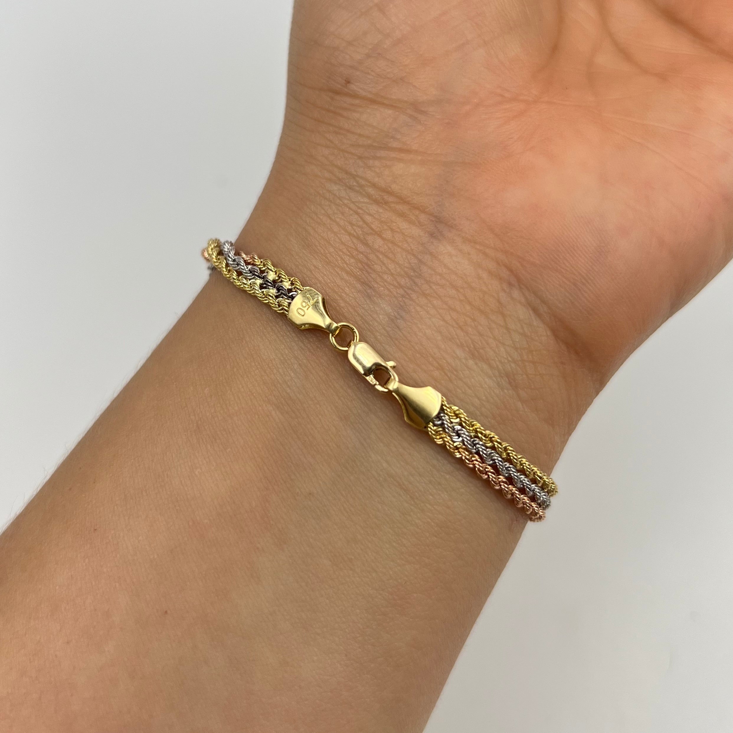 PULSO ITALY LAZO TRES OROS ORO AMARILLO 18K +3 / 3,16 GR / 1,96 MM / 18 CM