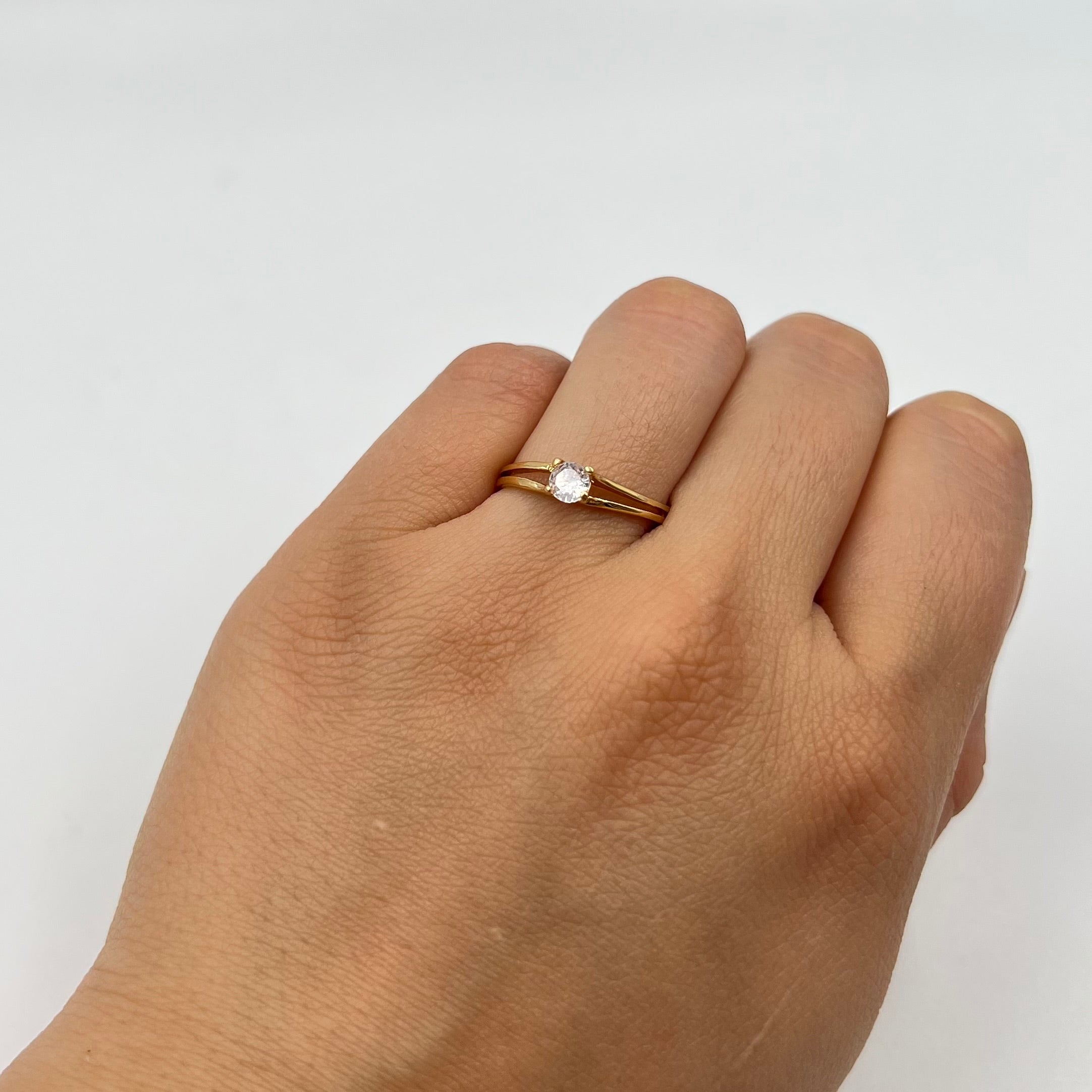 ANILLO DOBLE SOLITARIO CIRCON BLANCO  ORO AMARILLO 18K / TALLA 6/5 / 1,46 GR / 3 MM