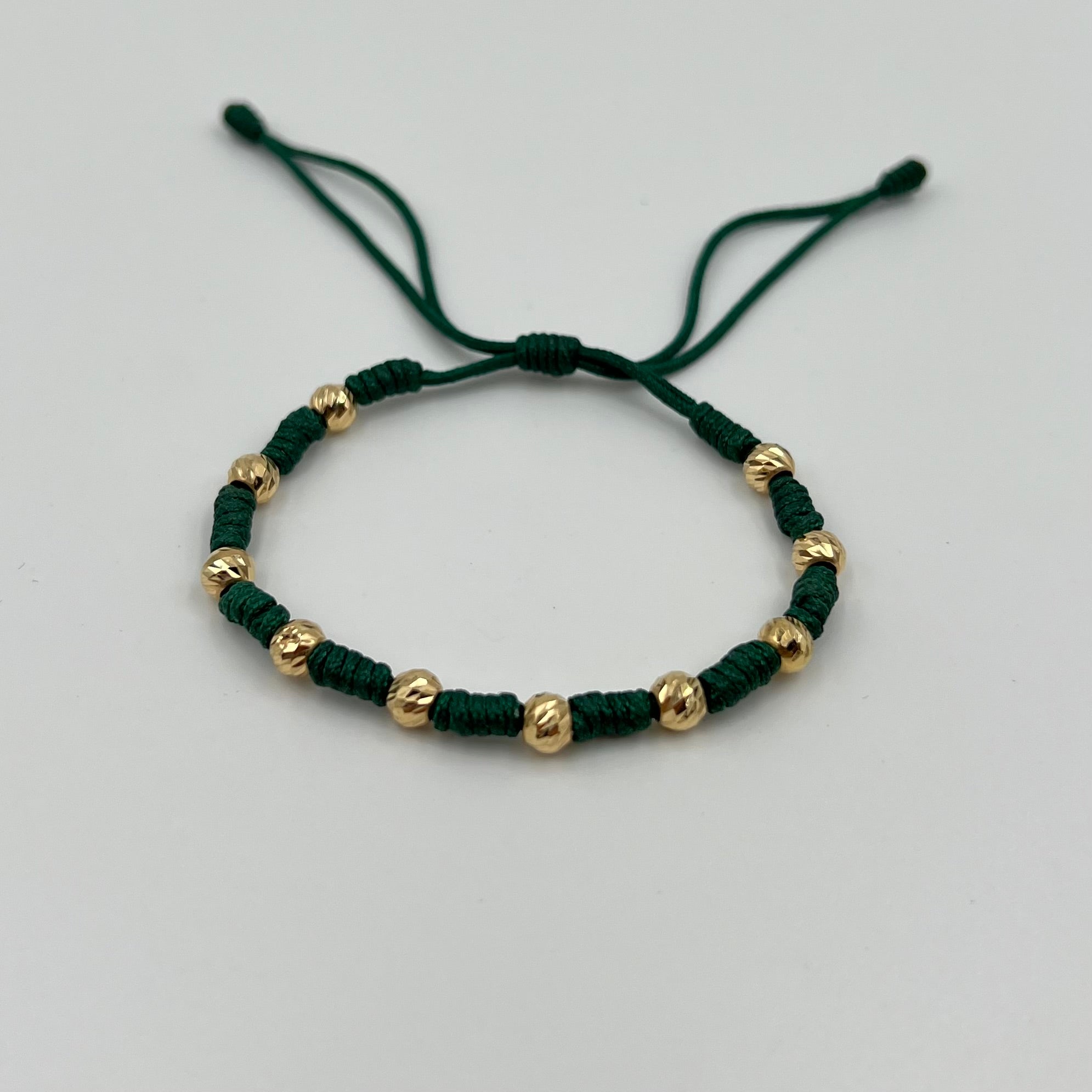 PULSERA TEJIDA VERDE / NUDOS / BOLA DIAMANTADA 5MM